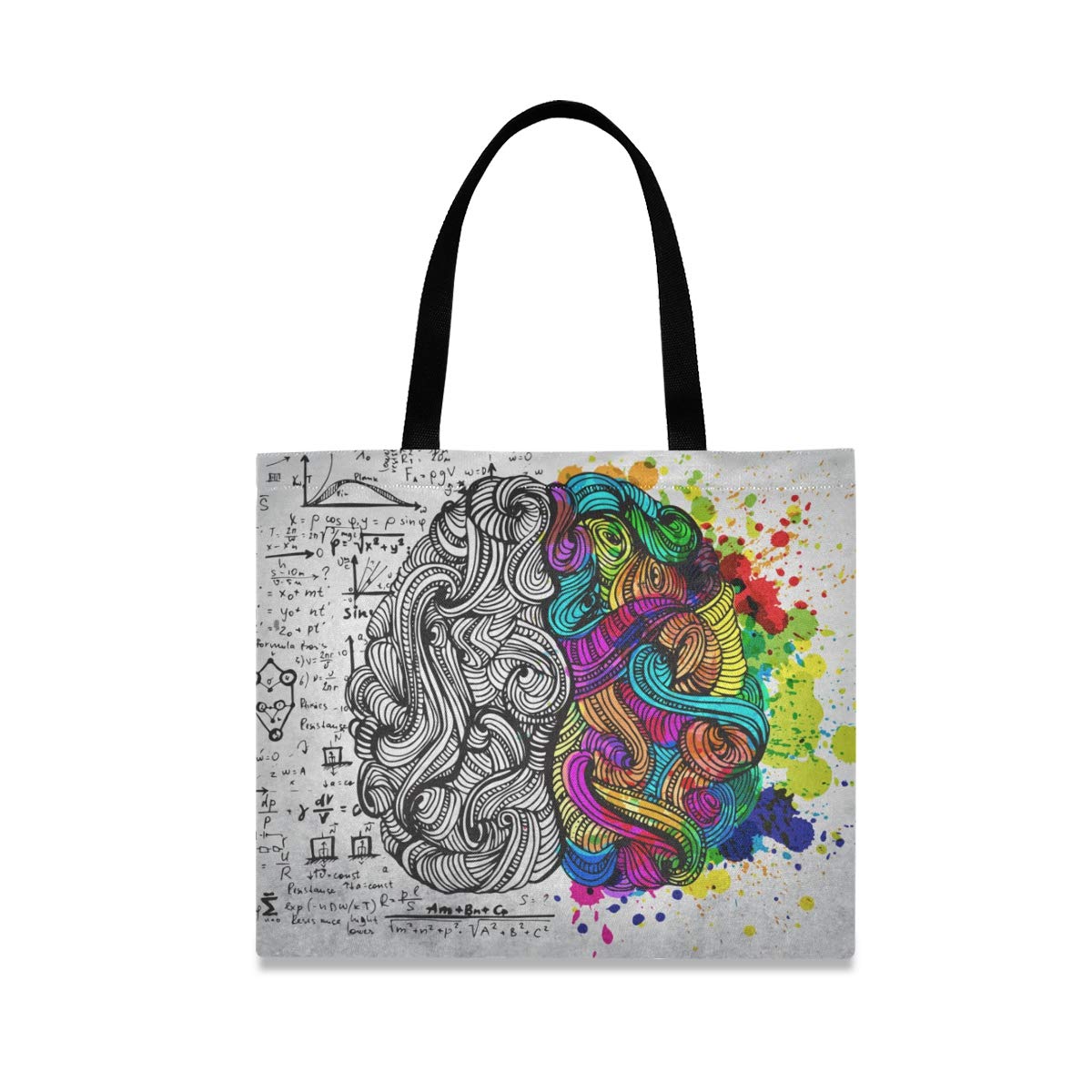 Left & Right Brain Design Canvas Tote Bag for Women - Large Reusable Grocery Shopping Bag with Interior Pocket - Perfect for Gym, Beach, Travel & Outdoor Activities