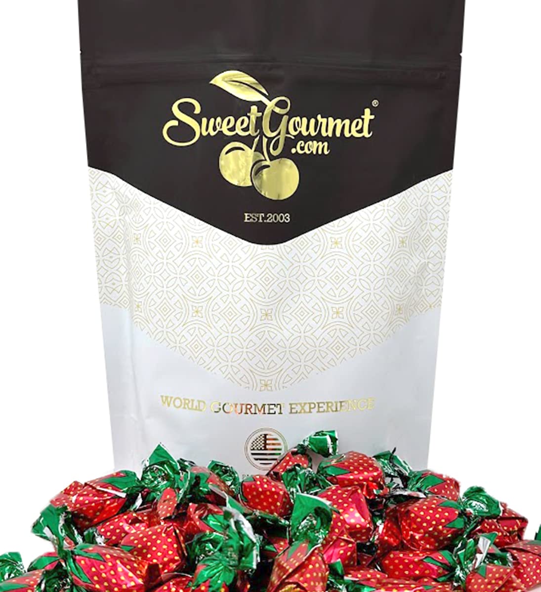 SweetGourmet Arcor Strawberry Bon Bons Filled Hard Candy - 2lb Bulk Bag | Delicious Strawberry Flavored Candies for Parties, Gifts & Office Snacks