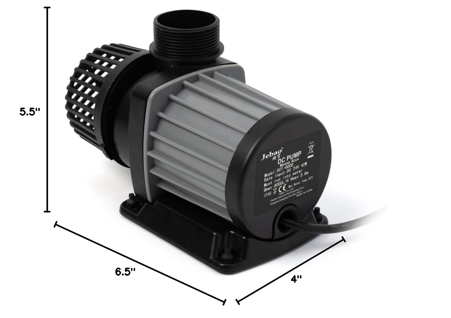 Jecod/Jebao DCT-6000 Marine Controllable Water Pump 6000L/H for Aquarium, Fish Tank, Pond - Adjustable Flow Submersible Pump (Grey) - Perfect for Saltwater & Freshwater Systems, Water Circulation & Filtration