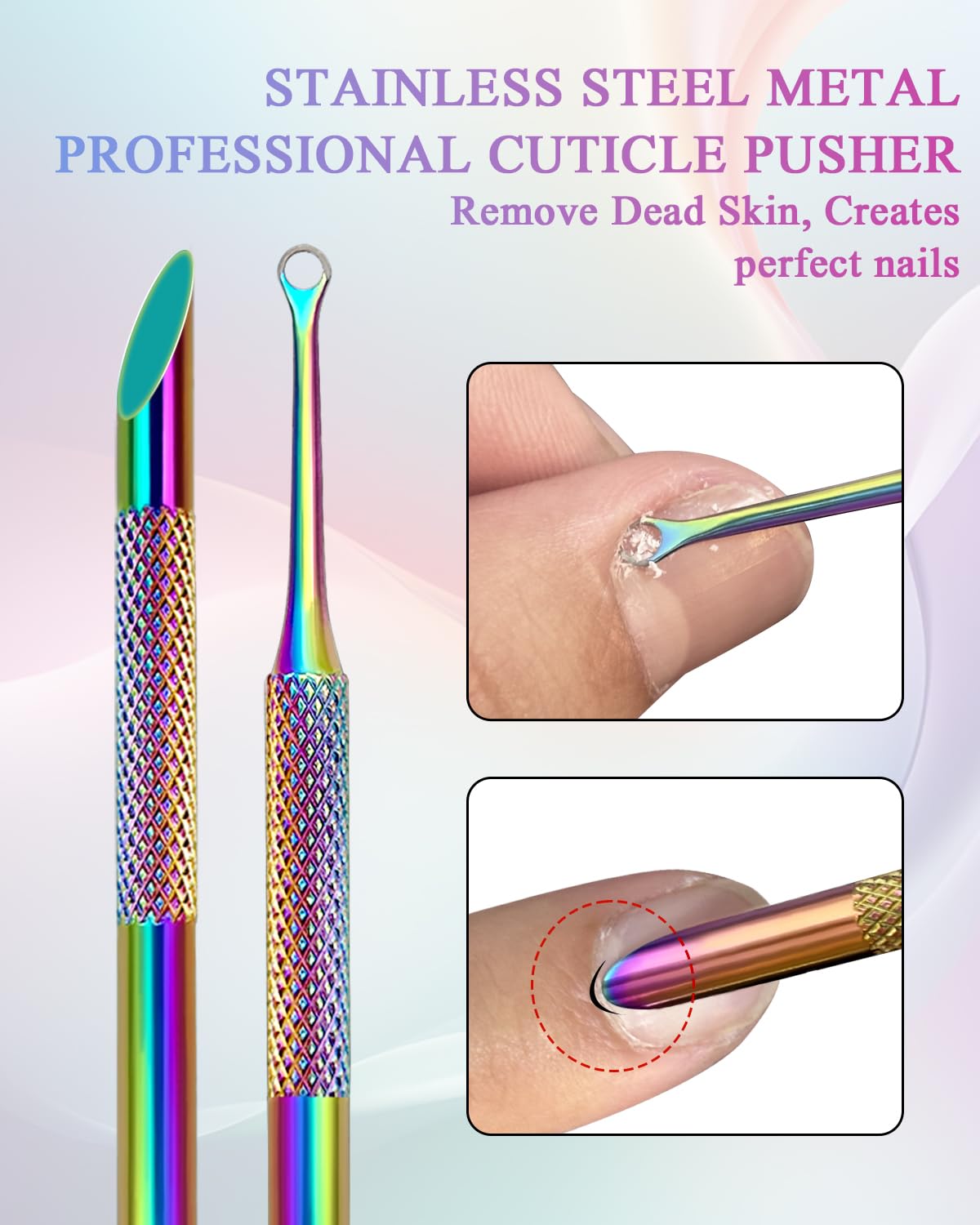 Dual Ended Cuticle Remover & Stainless Steel Nail Tool Set with Loop Pusher, 100#/240# Grit Nail Files & Storage Bag - Professional Manicure Kit for Salon, Home & DIY Nail Care