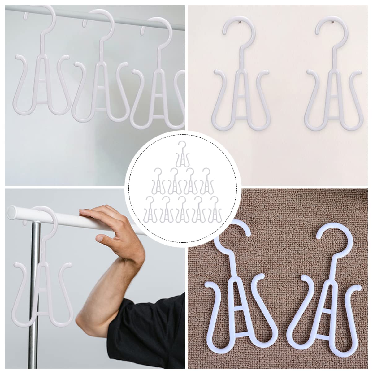 CLISPEED 10-Pack White Plastic Shoe Hangers - Double Hook Shoe Rack Organizer for Drying & Storage - Space-Saving Hanging Shoe Rack for Sneakers, Slippers & Boots - Perfect for Closet, Bathroom & Laundry Room Organization