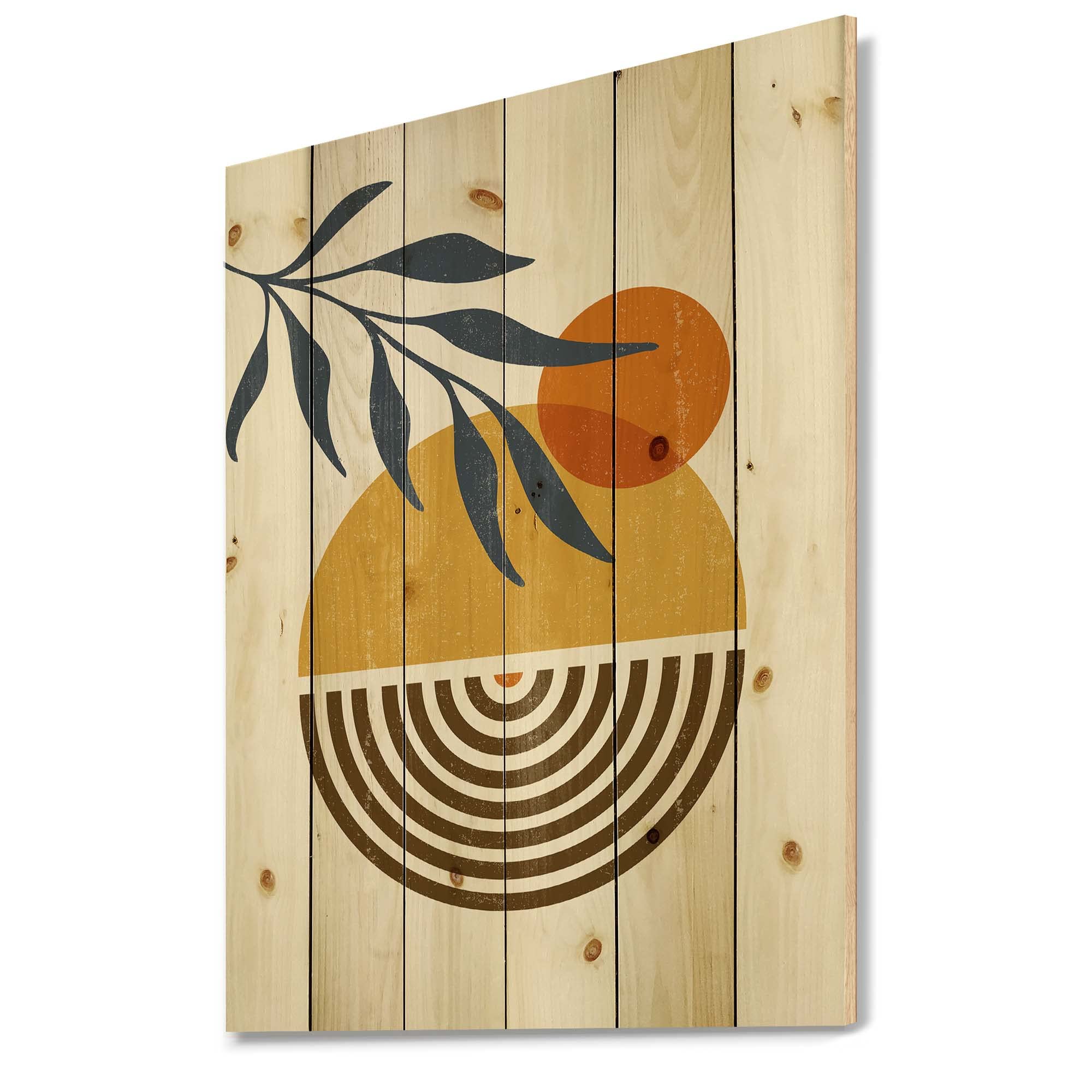 Modern Abstract Leaf Wood Wall Art - Botanical Minimalist Floral Decor Printed on Natural Pine Wood - Large Yellow Wood Wall Panels for Living Room, Bedroom & Office Decor
