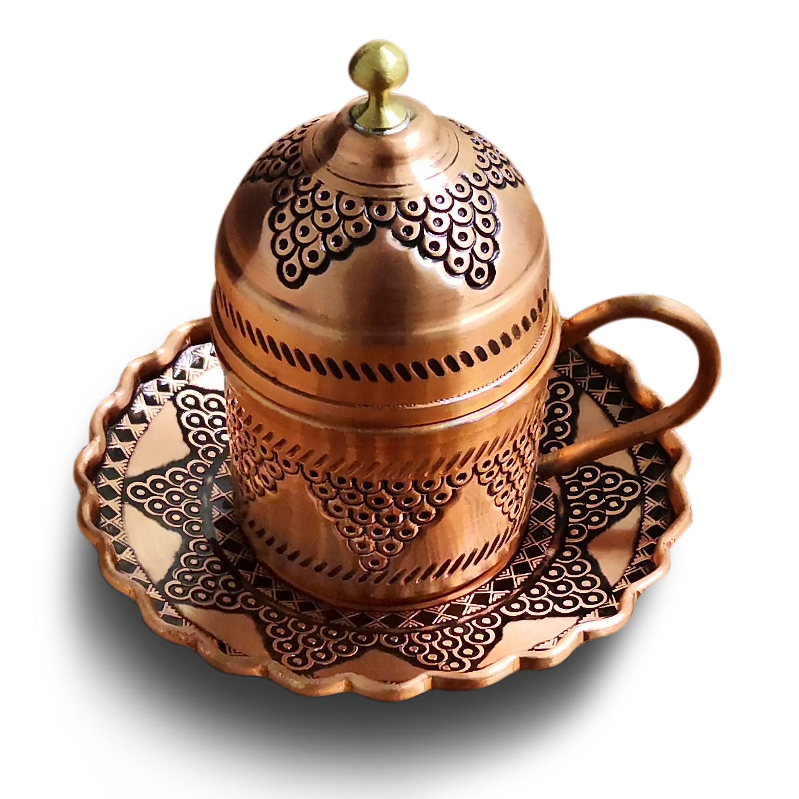 Premium Turkish Coffee Cups Set of 6 with Copper Tray - Vintage Espresso Cups in Velvet Gift Box | Perfect for Home Brewing, Turkish Coffee Ceremonies & Gifts