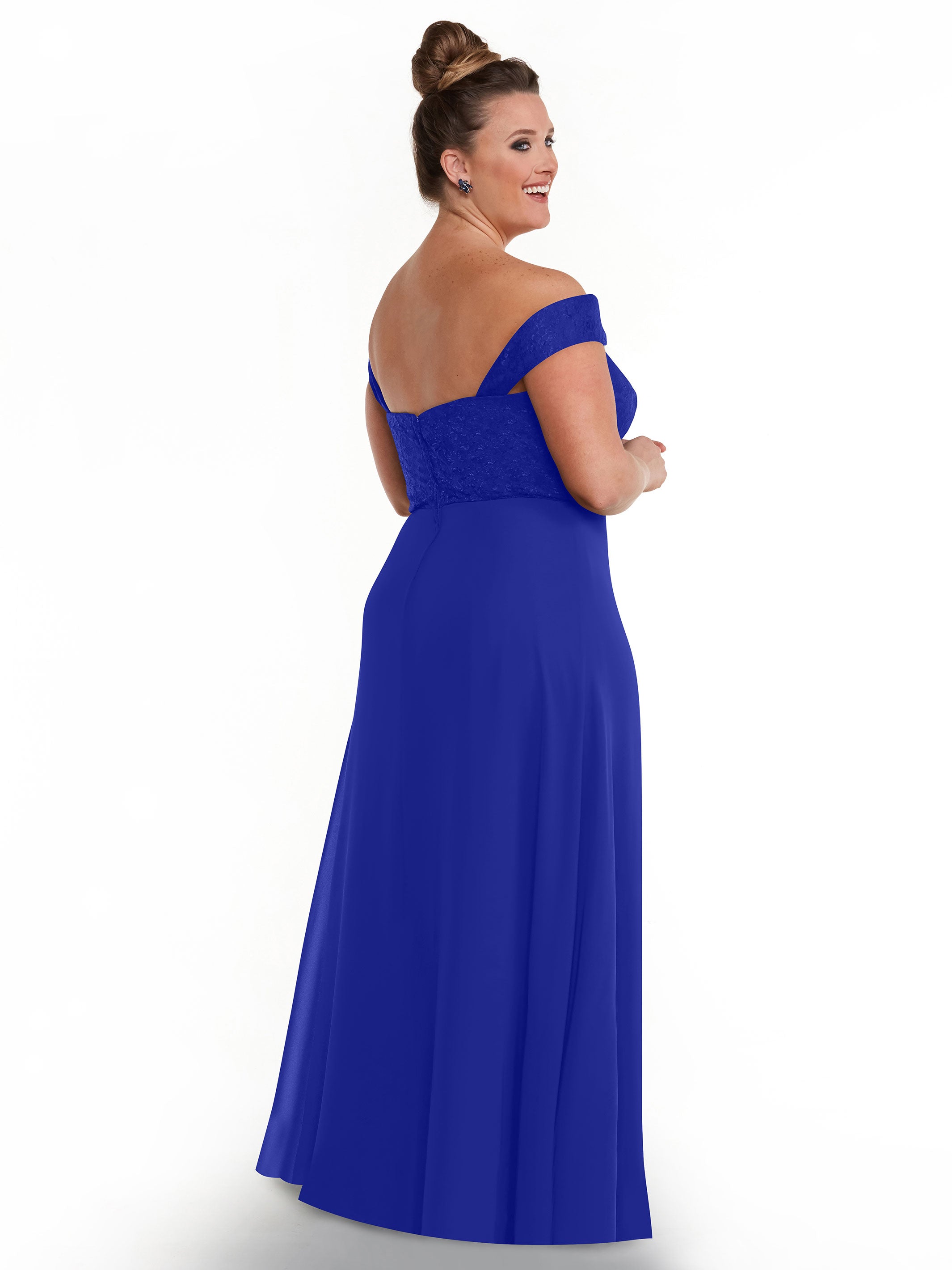 Elegant Off-the-Shoulder Chiffon A-Line Bridesmaid Dress with Lace Bodice - Perfect for Weddings, Formal Events & Special Occasions