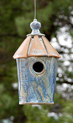 Anthony Stoneware Bird Cottage Bird House - French Blue Ceramic Bird Feeder for Garden, Patio & Outdoor Decor | Handcrafted Decorative Birdhouse for Backyard, Yard & Garden Ornament