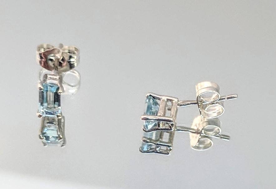 Natural Aquamarine Emerald Cut Stud Earrings - Solid Sterling Silver or 14K Gold (Yellow/White/Rose) - 5x3mm & 10x8mm Birthstone Jewelry - Perfect for March Birthdays, Anniversaries & Everyday Elegance