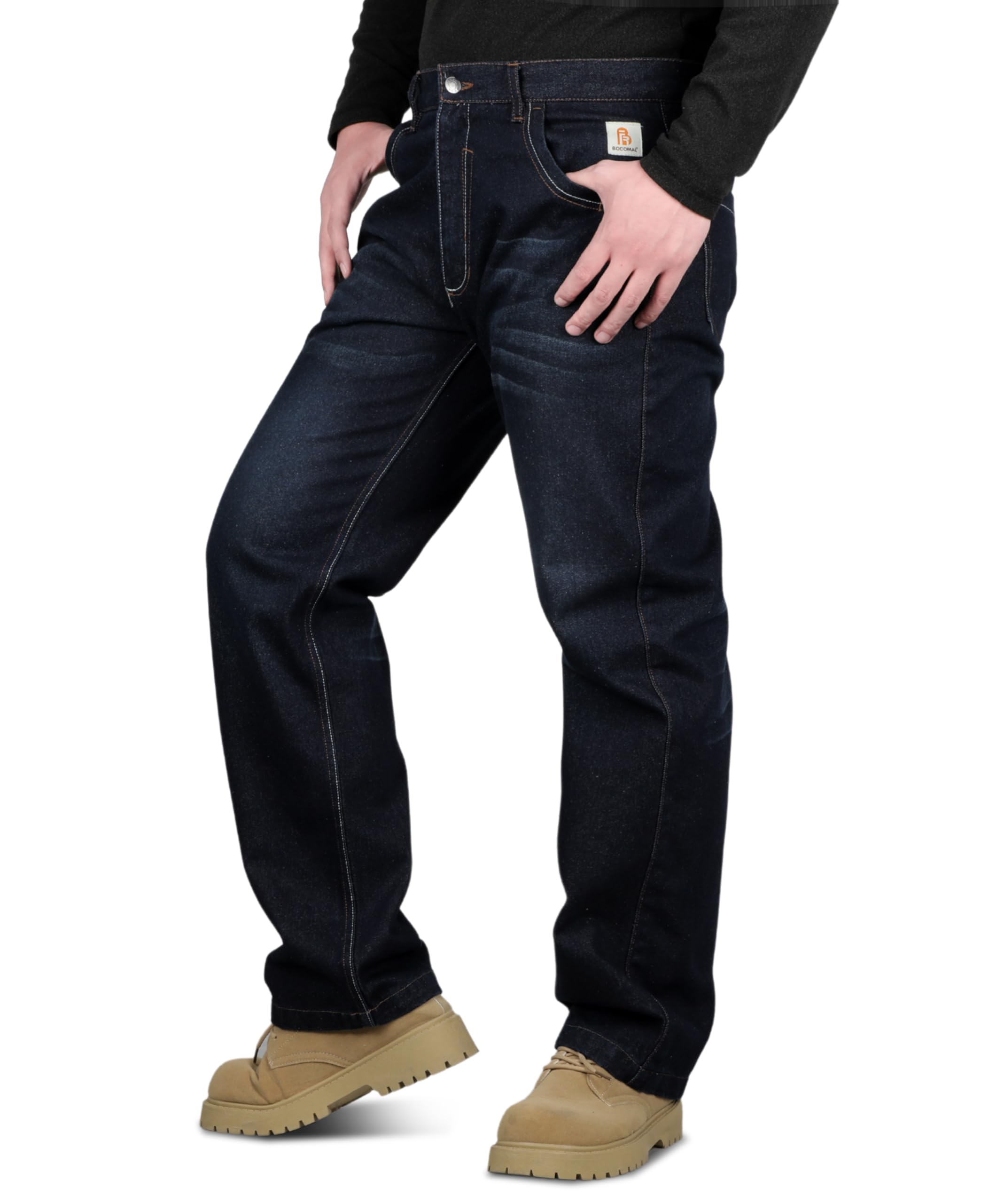 BOCOMAL FR Pants for Men - Flame Resistant Work Jeans 14oz Heavy Duty Washed Denim | Durable Safety Workwear for Construction, Welding & Industrial Jobs