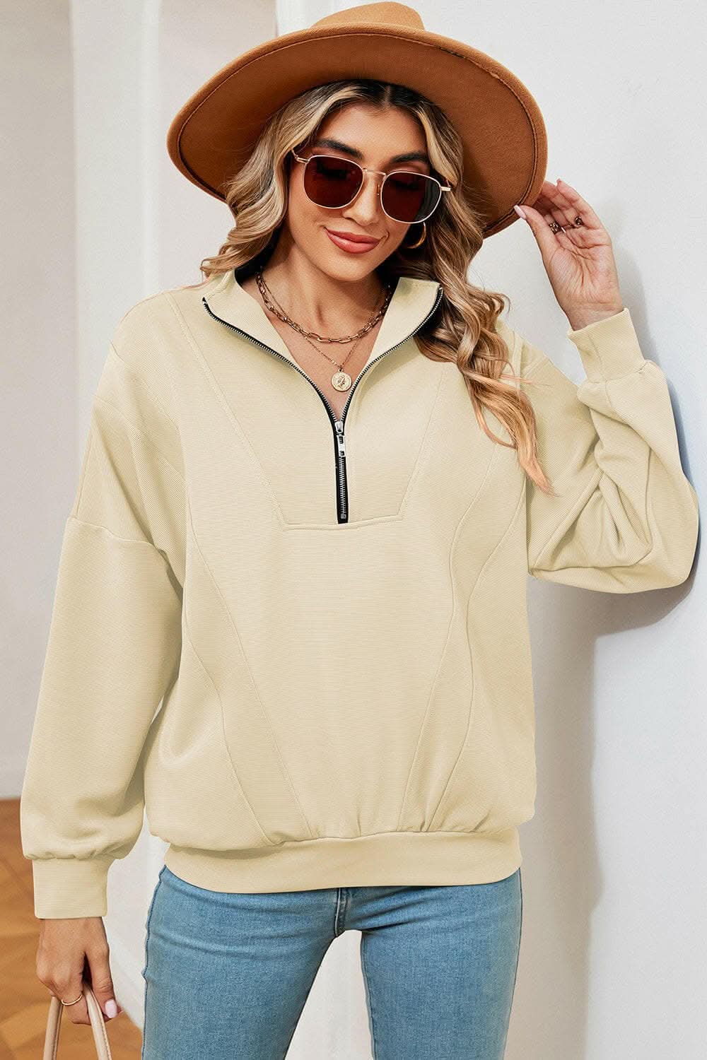Stylish Women's Half Zip Sweatshirt with Pockets - Cozy Pullover for Casual Outfits, Outdoor Activities & Lounge Wear