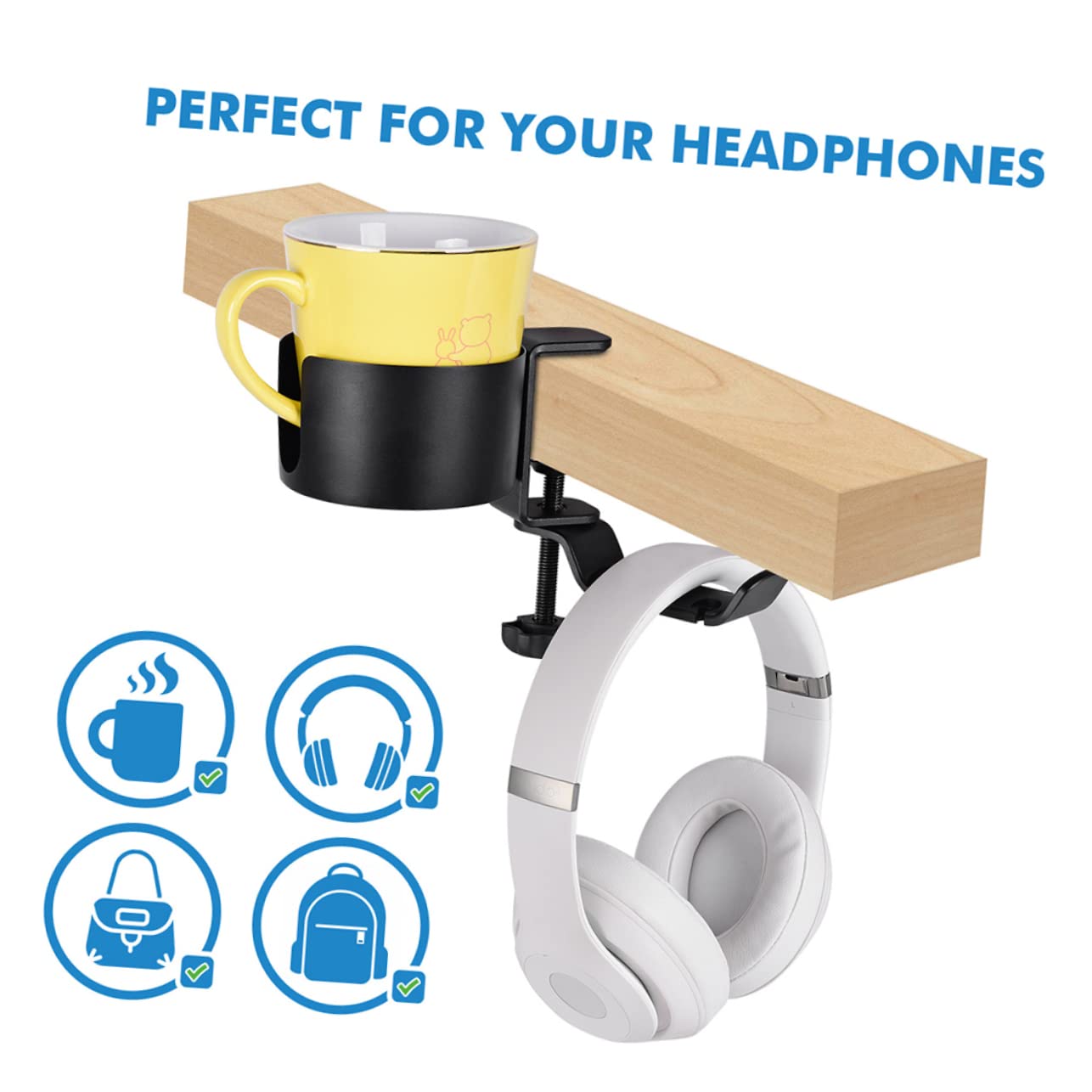 PRETYZOOM 4-Pack Headset Holder - Universal Headphone Stand, Desk Mount Earphone Hanger for Office, Gaming & Home Use - Perfect for Organizing Headsets on Workstations, Computer Desks and Entertainment Centers