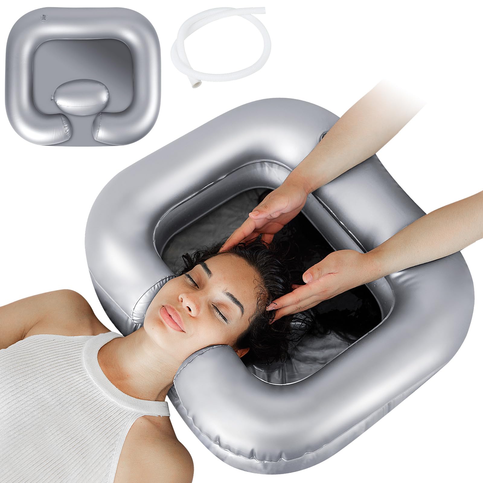 Inflatable Shampoo Basin with Neck Support & Drain Hose - Portable Hair Washing Bowl for Bedridden Patients, Elderly Care & Home Salon Use - Suitable for All Hair Types | Perfect for Home Nursing, Hospital & Mobile Hairdressing Services