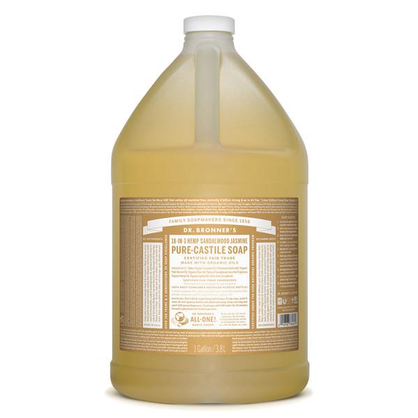 Dr. Bronner's Pure-Castile Liquid Soap - Sandalwood Jasmine Scent, 18-in-1 Hemp Oil Formula, 1 Gallon (3.78L) | Organic Body Wash, Shampoo, Face Cleanser & Household Cleaner | Vegan, Cruelty-Free for Sensitive Skin & Eco-Friendly Home