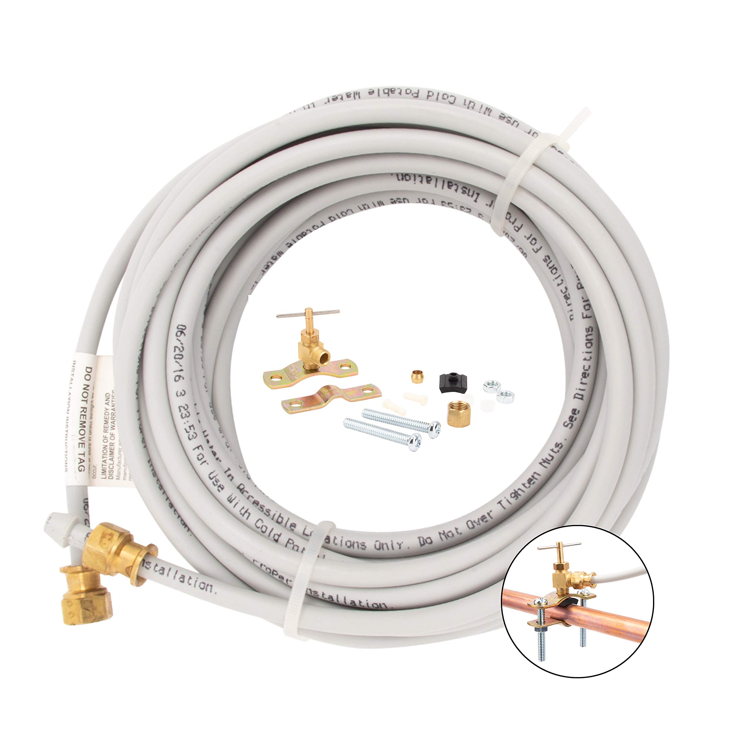 PEX Ice Maker Installation Kit – 25ft Flexible Tubing for Refrigerator Water Lines with Self-Piercing Saddle Valve, 1/4