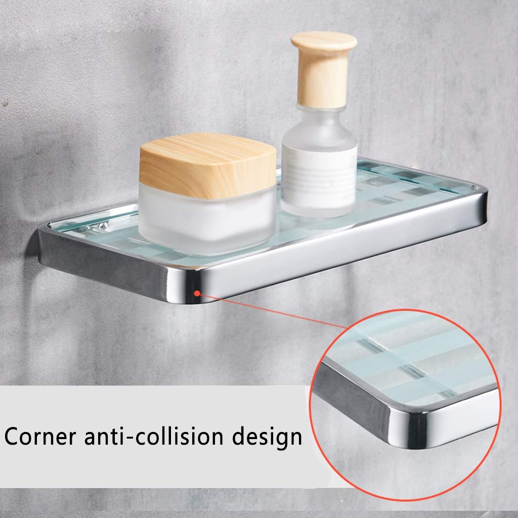 Floating Glass Shelves for Shower & Bathroom - Single Layer Storage Rack, Easy to Clean, Kitchen Spice Organizer (Silver, 25cm) - Perfect for Small Space Organization in Bathrooms, Kitchens & Living Rooms