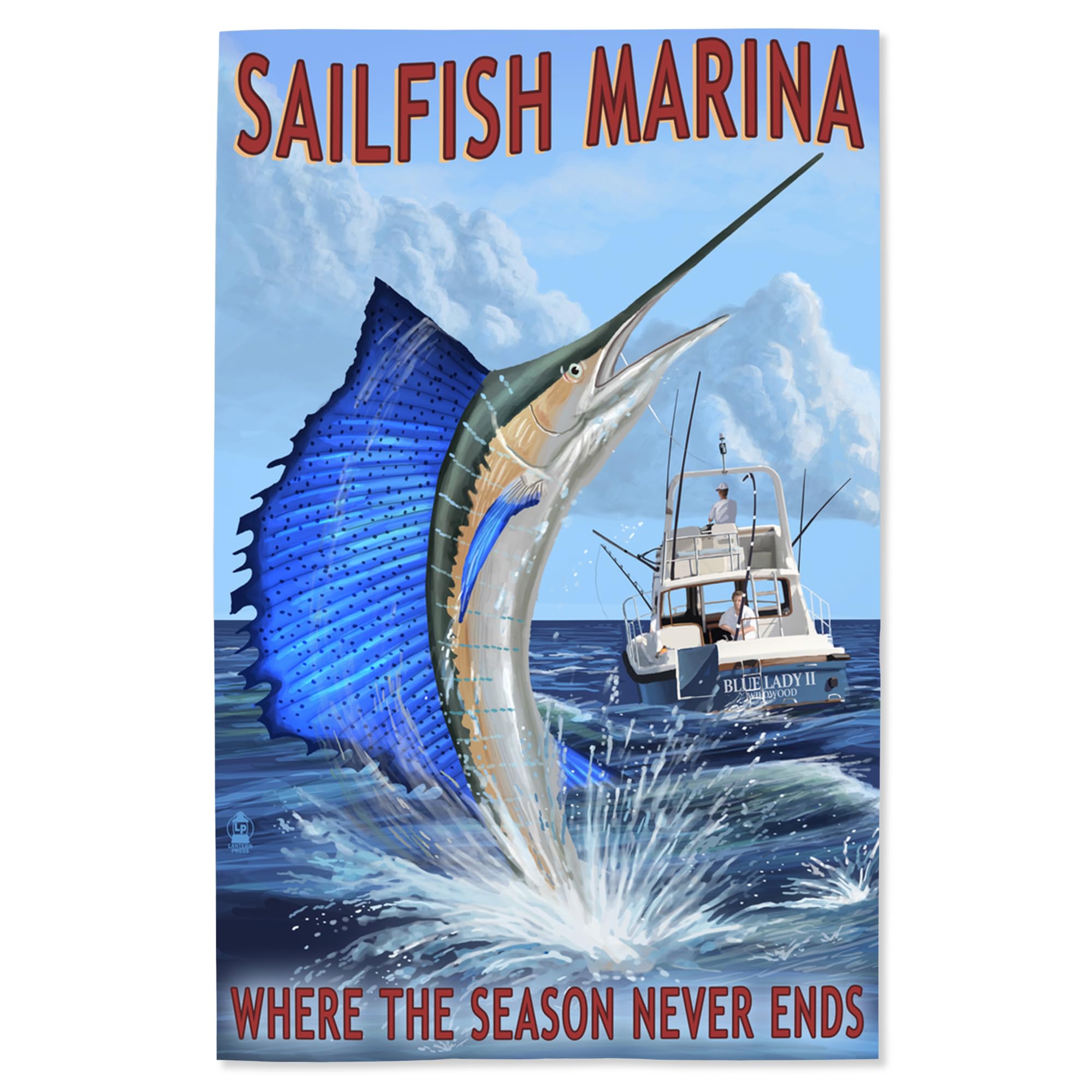 Lantern Press 16x24 Inch Giclee Art Print - Sailfish Marina Florida Coastal Wall Decor - Perfect for Beach House, Living Room & Office Wall Art