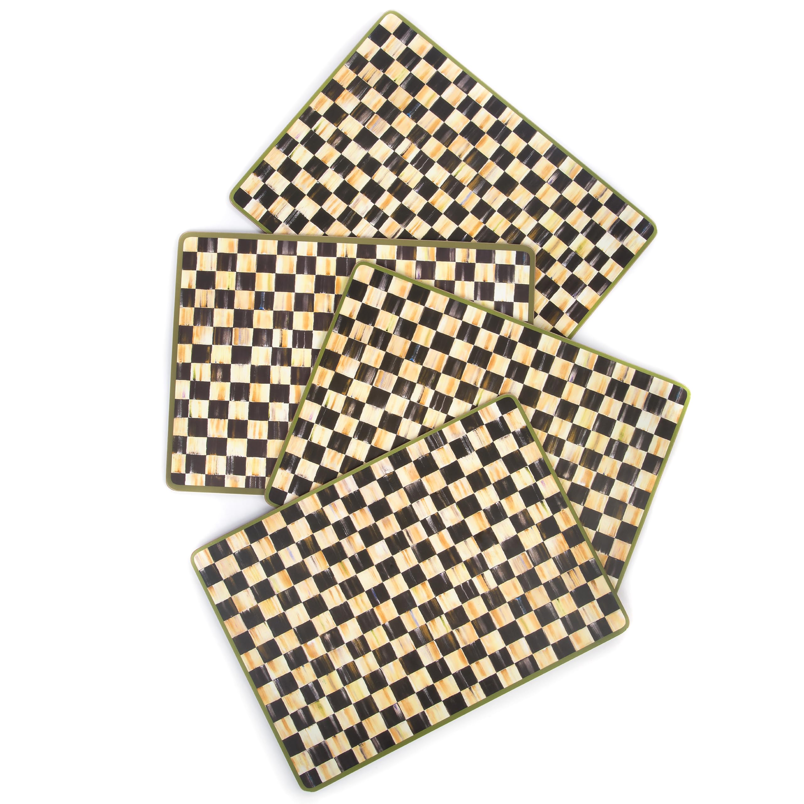 MACKENZIE-CHILDS Washable Cork-Back Placemats Set of 4 - Black and White Courtly Check Table Mats for Dining, Kitchen, and Party Decor