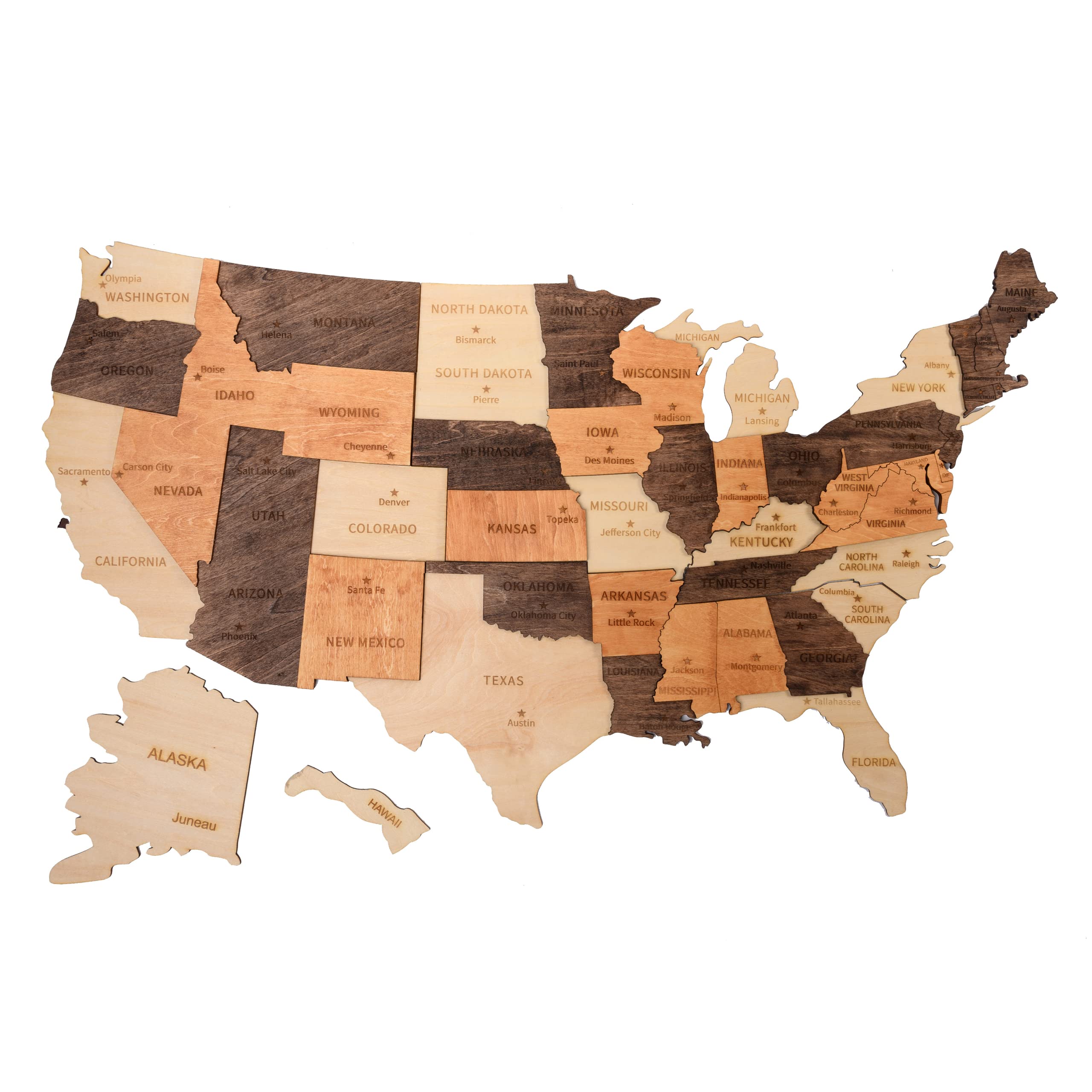 3D Wooden USA States Map Wall Art - Push Pin Travel Map with Wooden Wall Stickers - 23x13x0.25 in - Unique Home & Office Decor - Perfect Gift for Travel Lovers, Christmas & Housewarming - Great for Living Room, Bedroom or Study Wall Decor