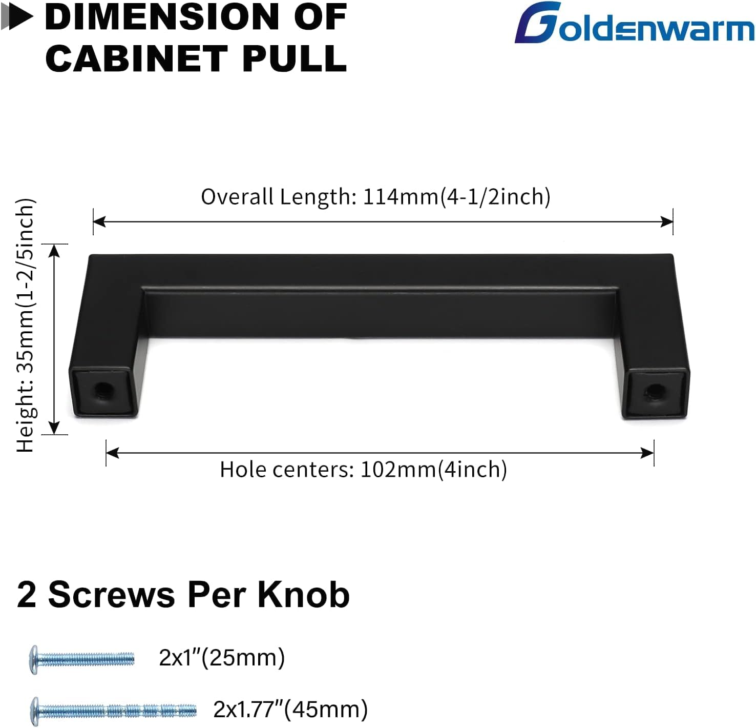 Black Square Bar Cabinet Pulls 2-Pack - 102mm Stainless Steel Drawer Handles for Modern Kitchen & Dresser