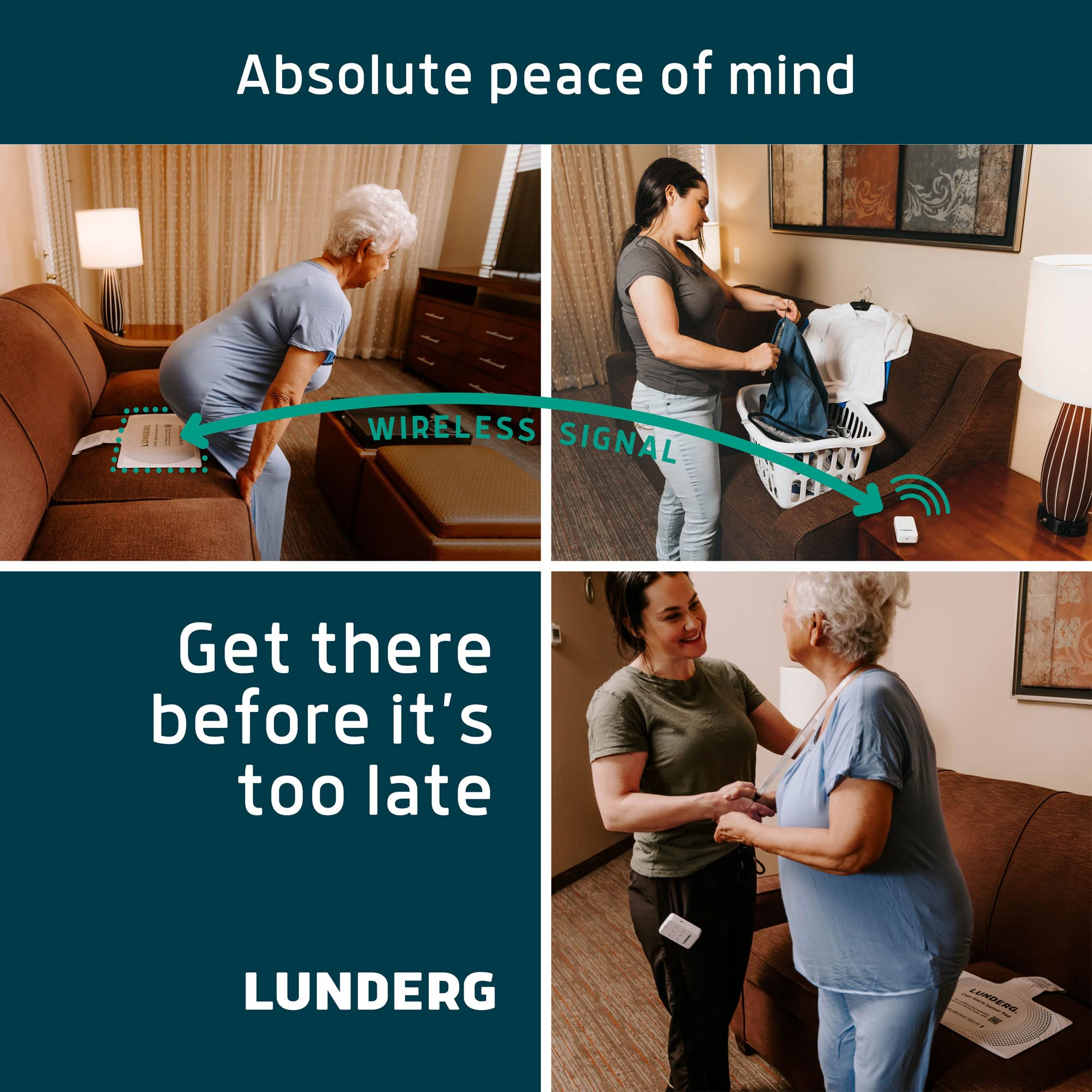 Lunderg Wireless Chair Alarm System for Elderly & Dementia Patients - Fall Prevention & Safety Monitoring Kit - Smart Caregiver Alert Device - Ideal for Home, Hospital & Nursing Care Use