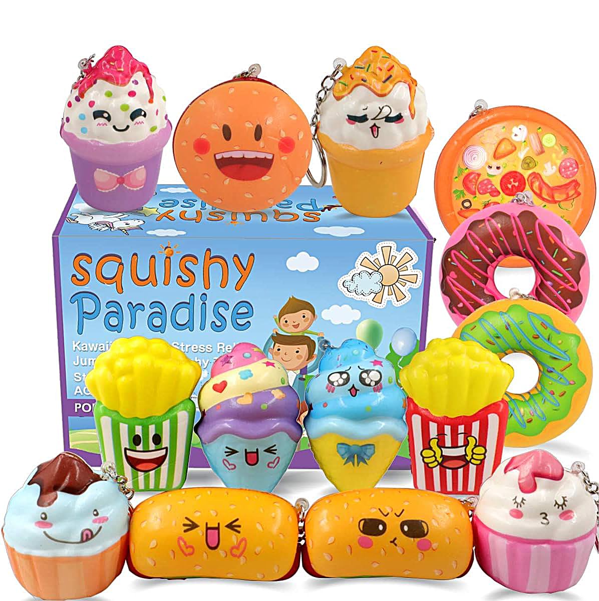 POKONBOY 14-Pack Squishy Donut Toys - Kawaii Stress Relief for Kids & Party Favors