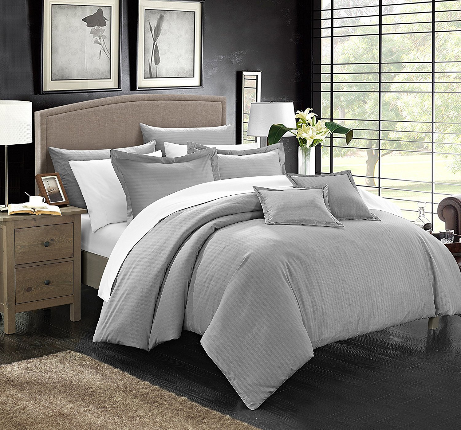 Luxury Khaya Down Alternative Jacquard Striped Comforter Set - Twin Size Silver Bedding for Cozy Sleep | Perfect for Guest Rooms, Dorms & Modern Bedrooms