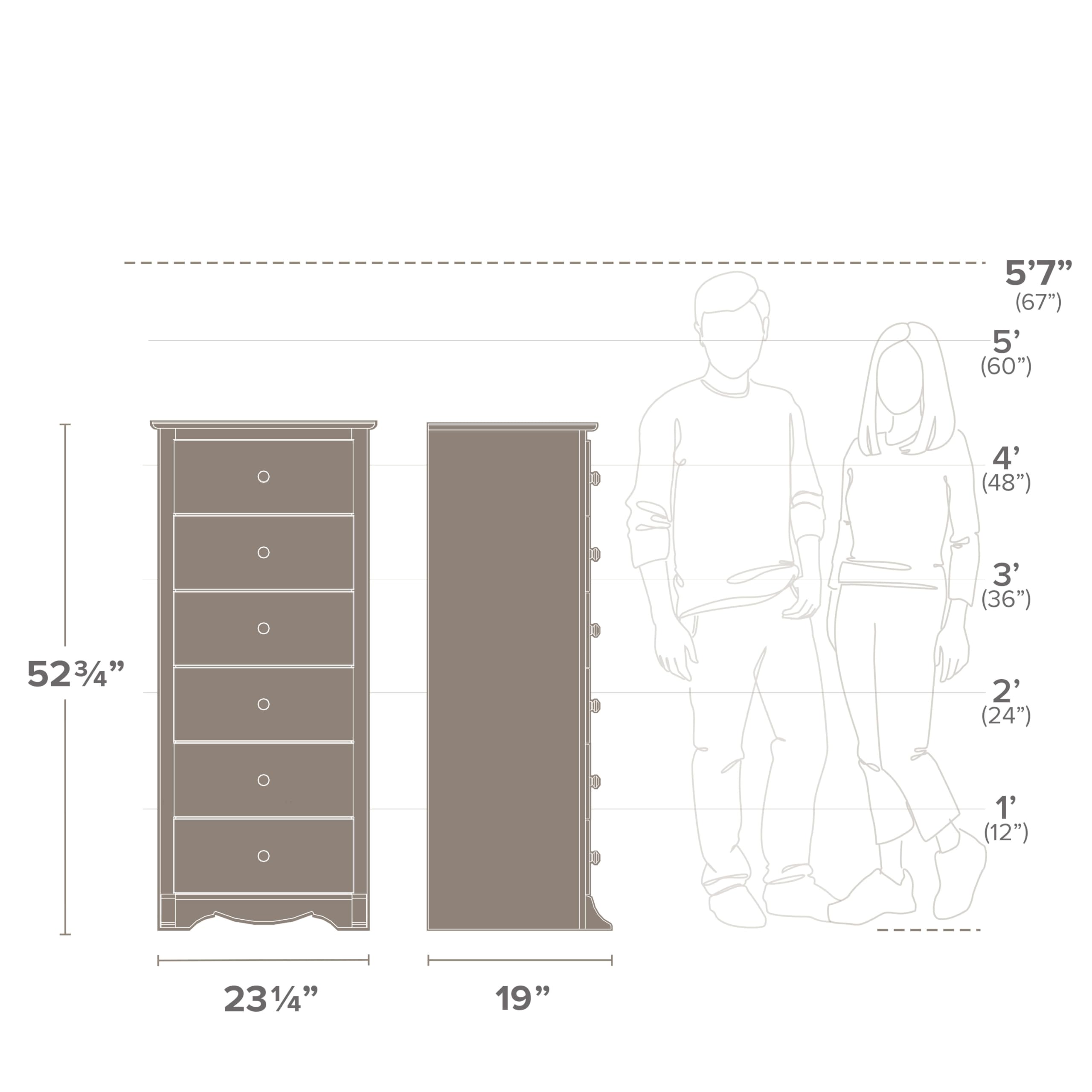 Prepac Sonoma 6-Drawer Tall Dresser for Bedroom - White Wooden Chest of Drawers for Clothes Storage & Organization (19