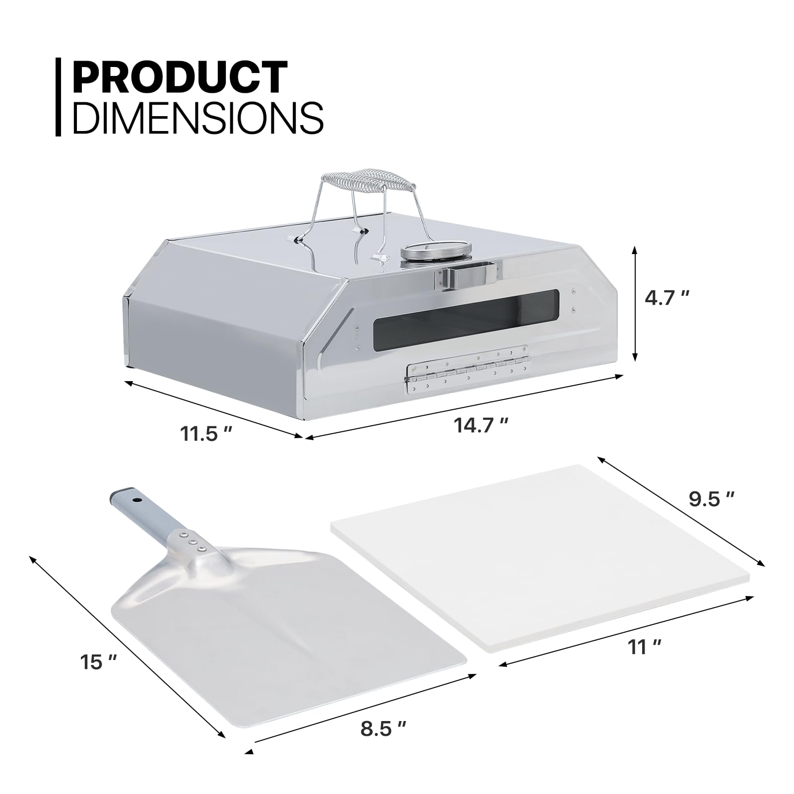 MoNiBloom 15-Inch Portable Stainless Steel Outdoor Pizza Oven - Charcoal Pizza Maker & Cooking Grill with Built-in Thermometer for Backyard, Camping, Parties & Outdoor Cooking | Perfect for Picnics, Tailgating & Family Gatherings