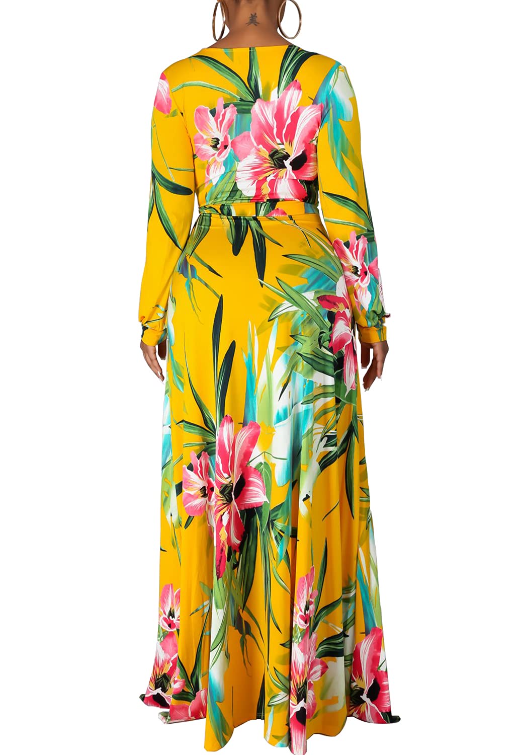 JTNFairy Women's Casual Floral Print Long Maxi Dress - Plus Size Summer Beach Dress, Boho Party Outfit for Vacation, Wedding Guest & Date Night