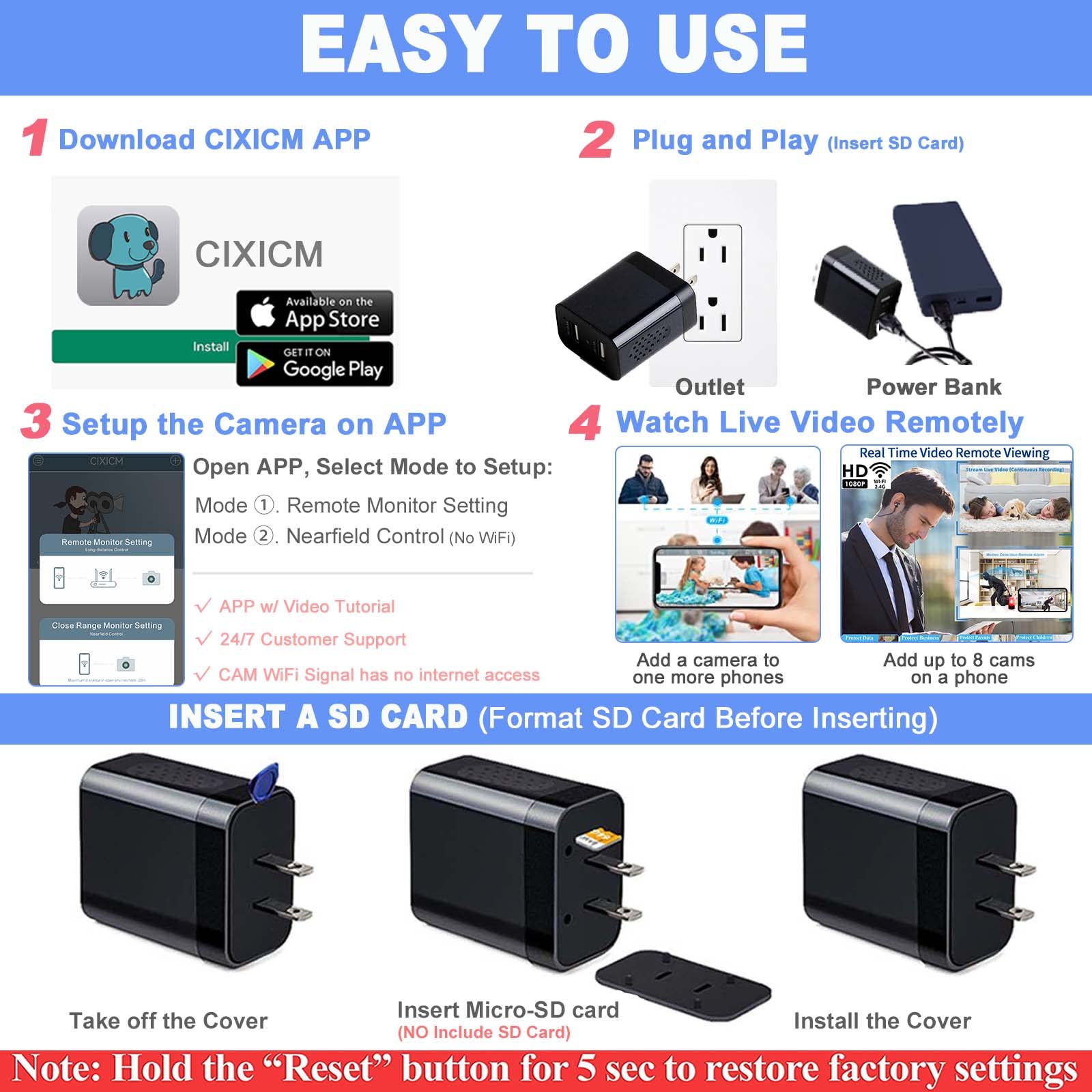WiFi Hidden Camera Charger - 1080P HD Spy Cam with Remote View & Motion Detection | Premium Indoor Security Camera for Home, Office & Nanny Monitoring | Discreet Small Secret Camera for Surveillance