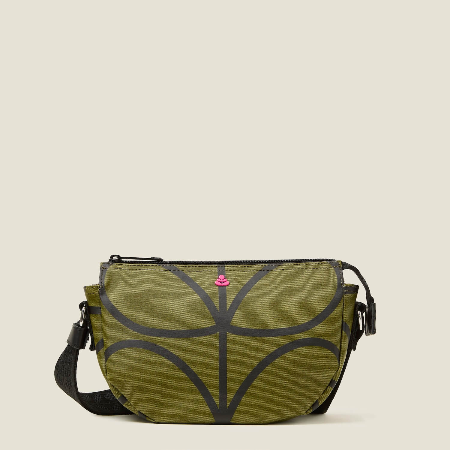 Mini Round Crossbody Bag with Giant Linear Stem Olive Design - Perfect for Everyday Use, Travel, and Casual Outings