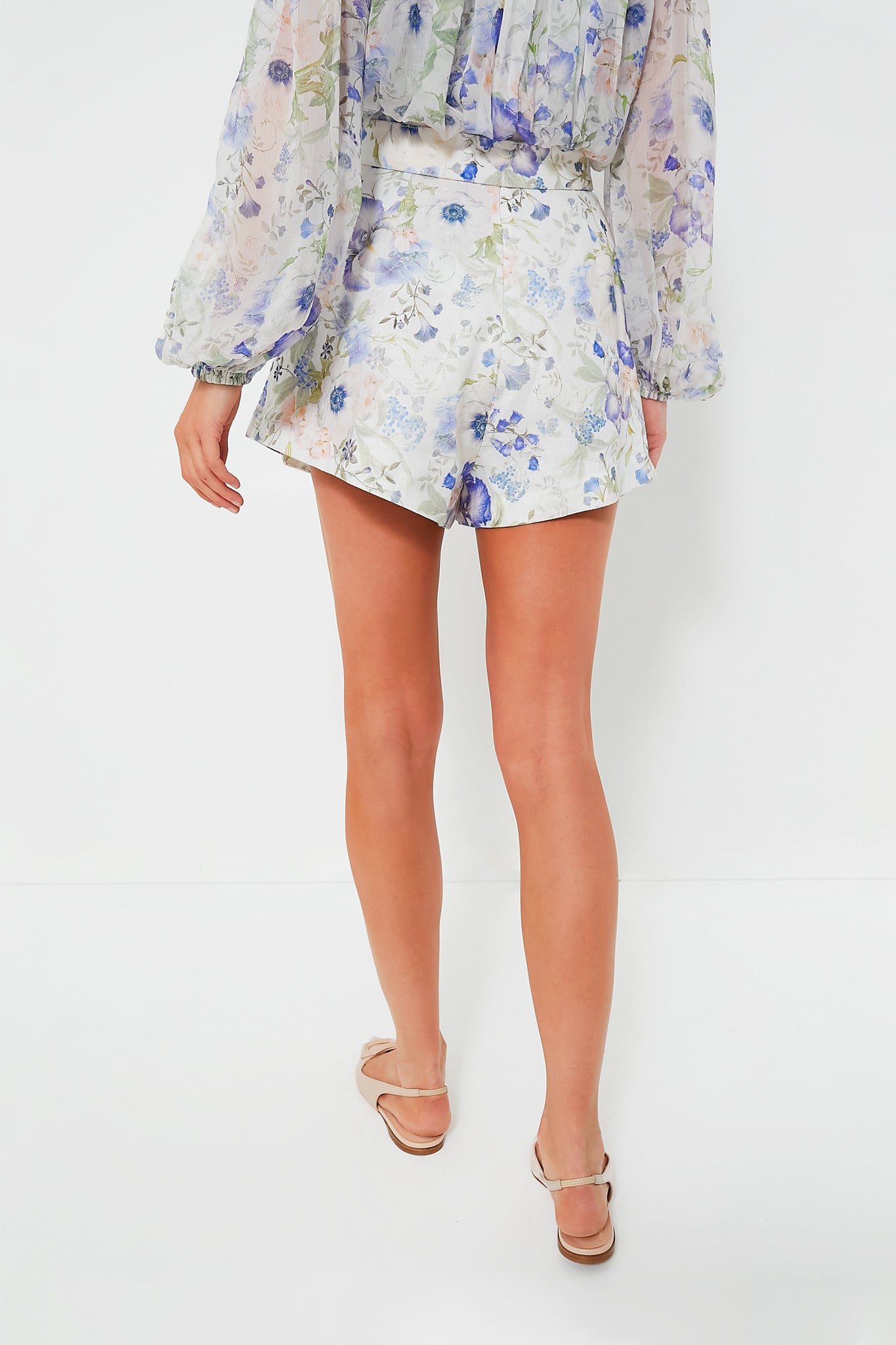 Blue Floral Print Natural Tuck Shorts for Women - Comfortable Summer Casual Shorts for Garden, Beach, and Outdoor Activities