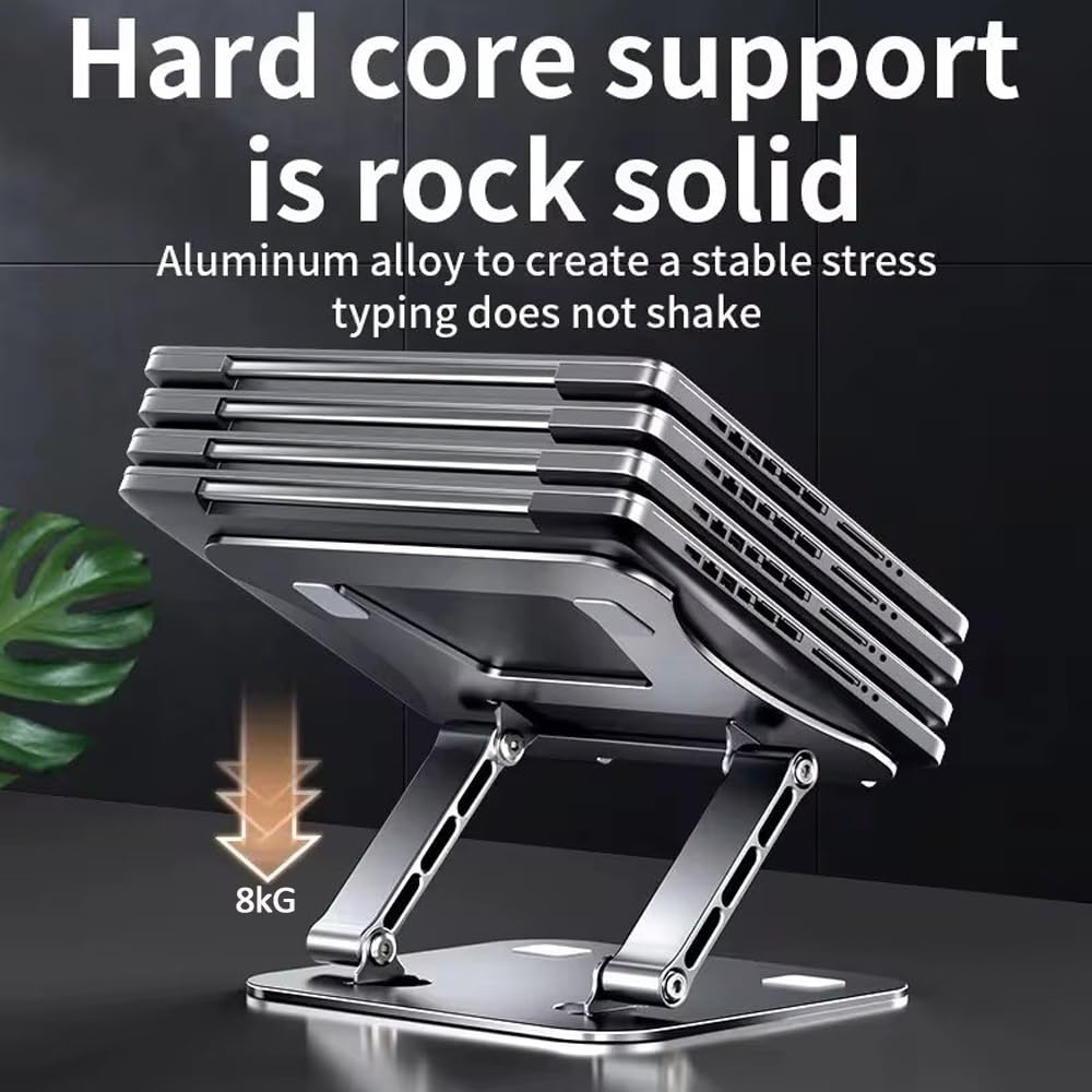 Ergonomic Adjustable Aluminum Laptop Stand for Desk - Silver & Gray Laptop Riser Holder for 11 to 17.3 Inch Notebooks - Perfect for Home Office, Gaming & Workspace Setup