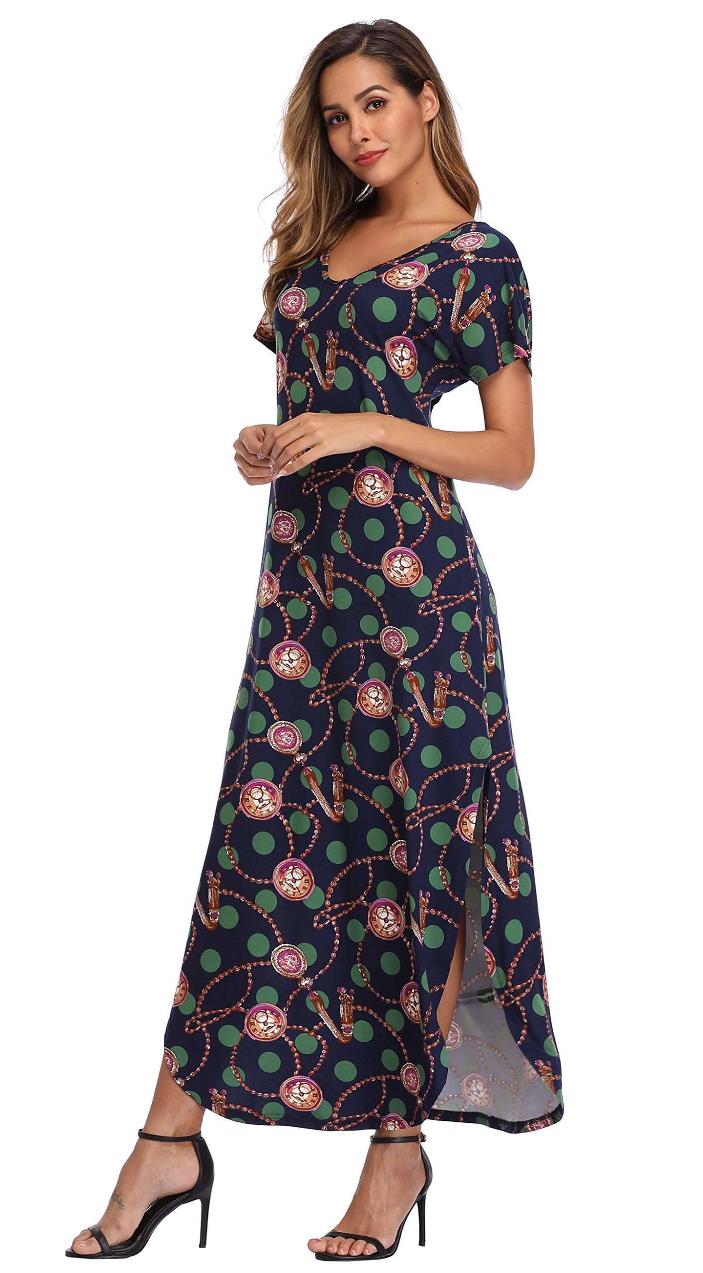 Floral Print Women's Maxi Dress - Long Casual Summer Beach Dress with Pockets for Outdoor Parties, Vacations & Boho Style Outfits