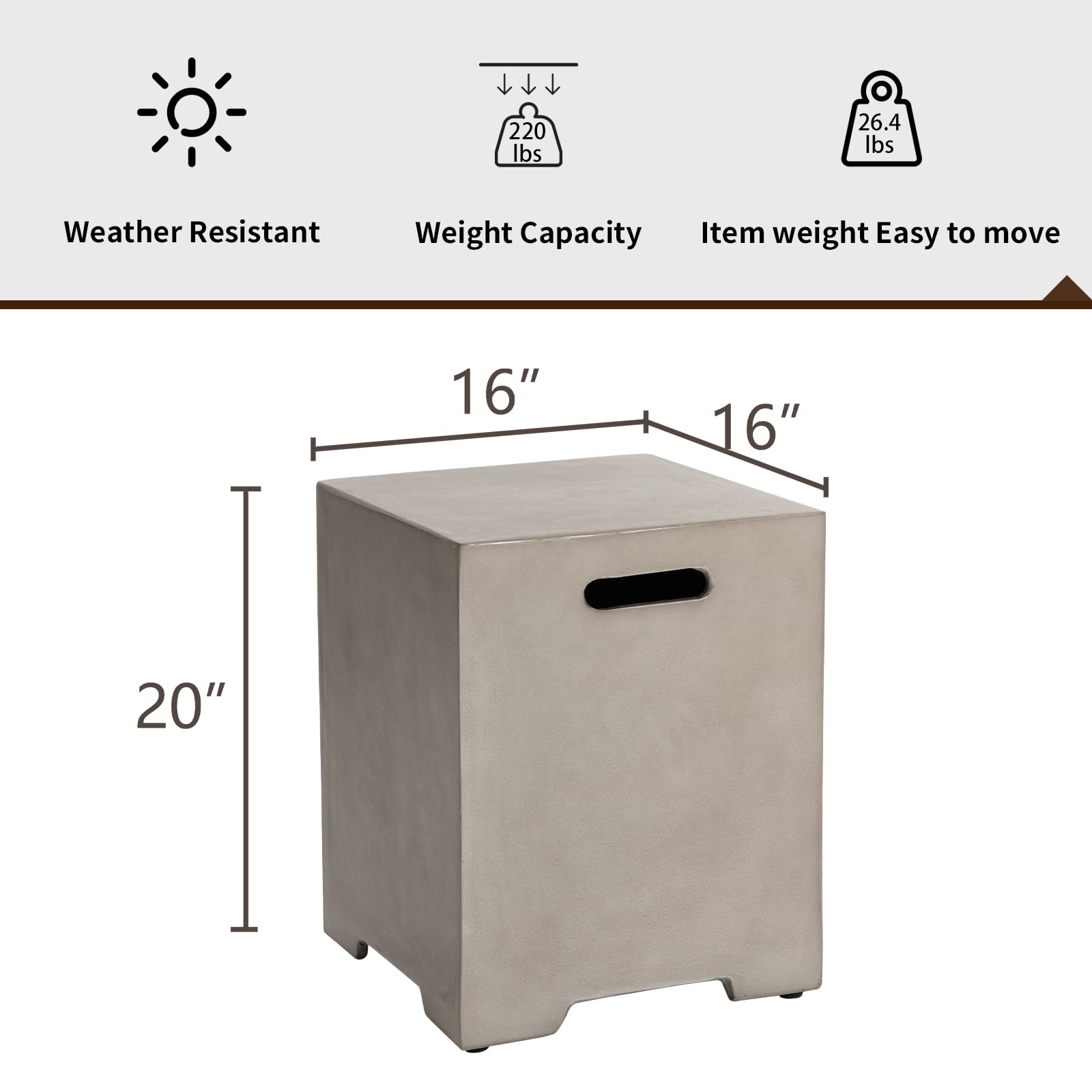 HOMPUS 16 Inch Propane Tank Cover Table - Fire Pit Gas Tank Hideaway, 20lb Gallon Concrete Grill Storage Box, Outdoor Side Table for Patio, Backyard, Deck - Natural Grey for Camping & BBQ Parties