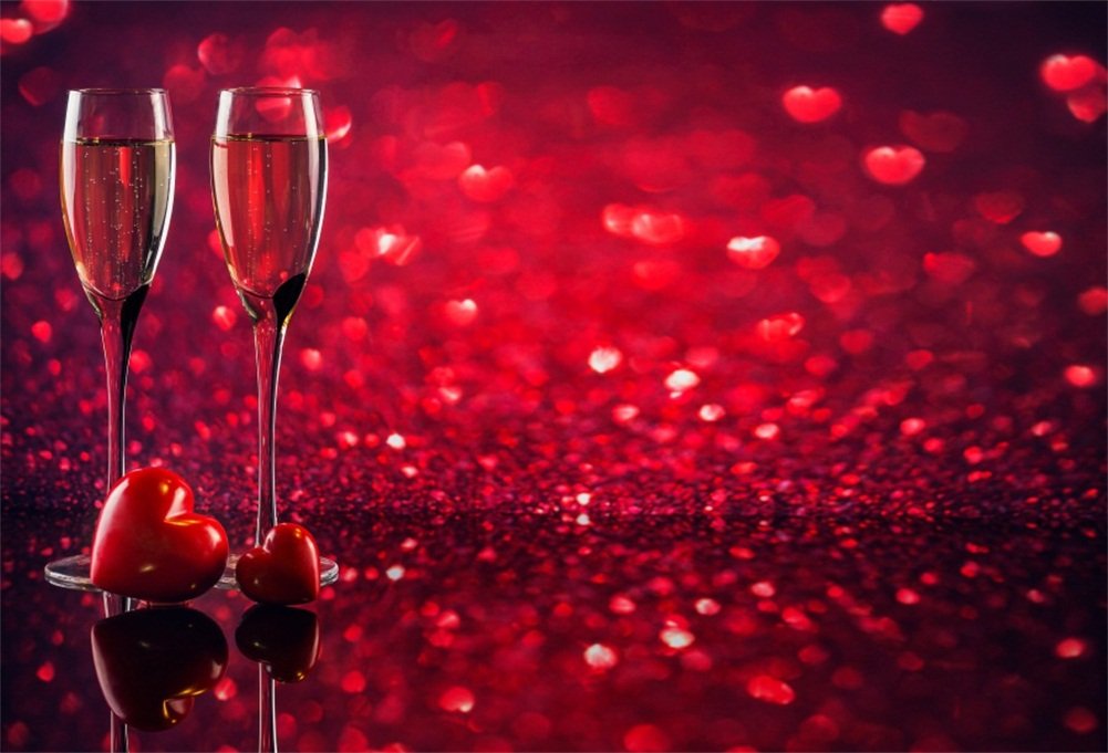 Laeacco 7x5ft Valentine's Day Photography Backdrop - Red Glitter Heart Bokeh Vinyl Background for Romantic Couples Portraits, Engagement Photos & Anniversary Celebrations | Perfect for Wedding, Proposal & Love Theme Photo Shoots