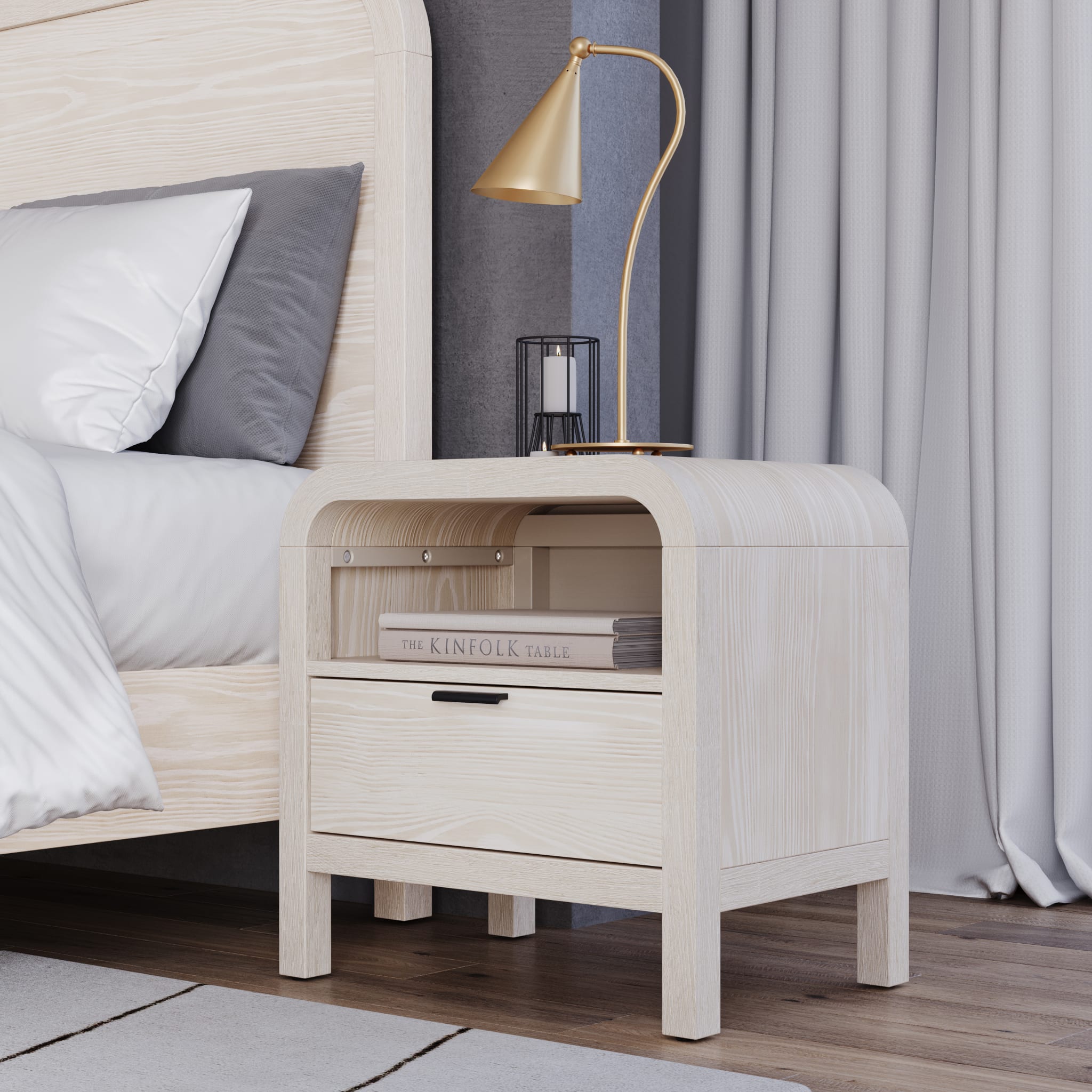 Drake Nightstand with USB Charging Port - Modern One Drawer and Shelf Bedside Table for Bedroom, Living Room, or Office - Sugar Finish