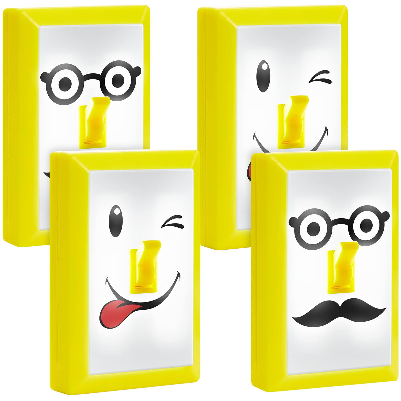4 Pack Kids LED Night Light with Switch - Smile Face Design, Portable Stick-On Light for Bedroom, Closet, Cabinet, Wall, Bedside - Perfect for Nursery, Kids Room & Home Decor (Classic Style)