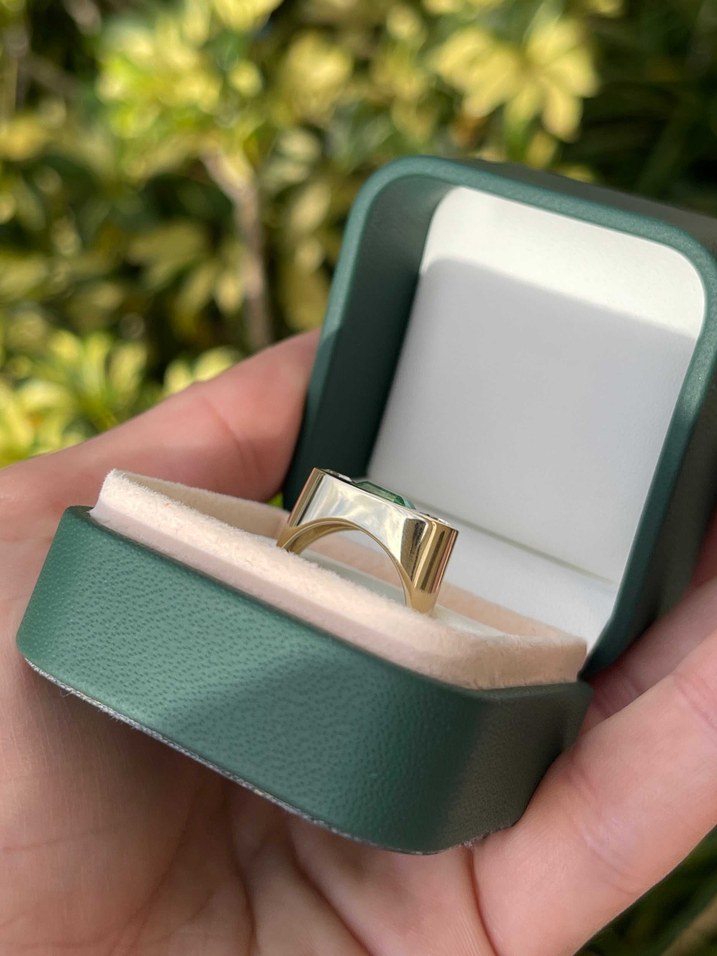 2.70ctw Emerald Cut Diamond & Brilliant Round Three Stone Gypsy Signet Ring in 14K Gold - Elegant Wedding Band, Anniversary Gift, Vintage Jewelry for Women