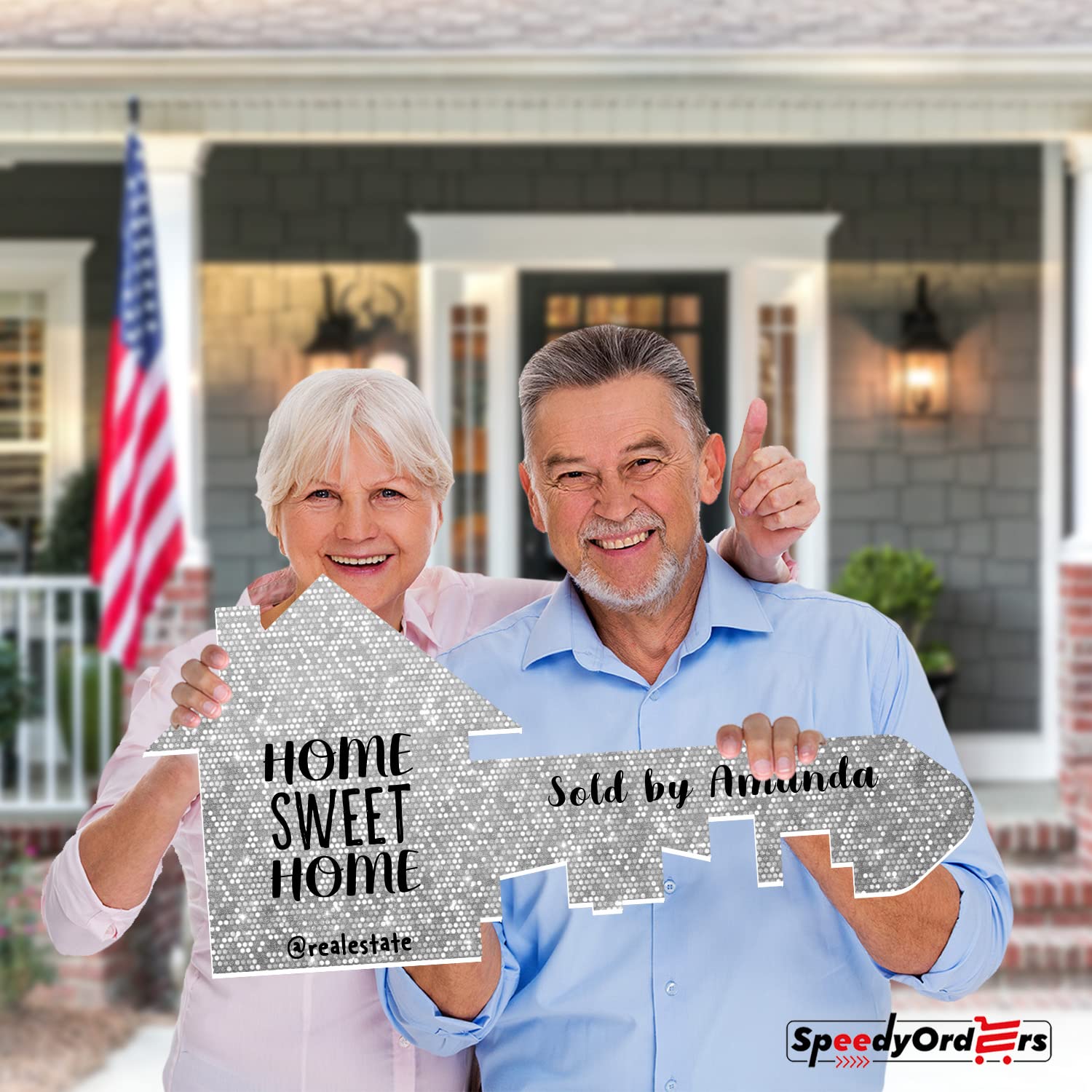 Custom Photo Key Prop - Large Silver Sparkle Real Estate Sold Sign for Realtors | Marketing Supplies & Closing Gifts for Agents | Perfect for Open Houses, Listings & Client Celebrations