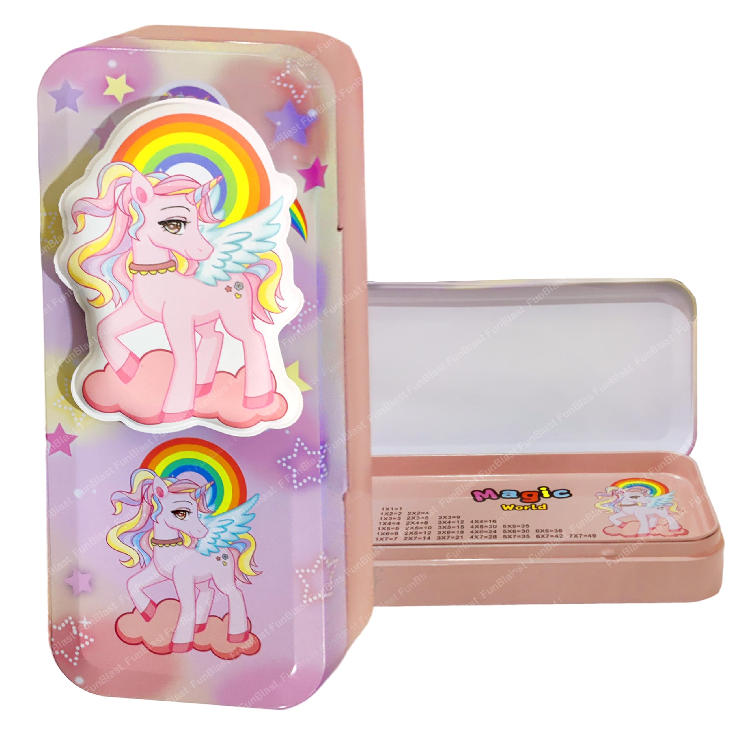 FunBlast Unicorn Pencil Case for Girls - Double Layer Metal School Supply Organizer with Geometry Tools, Cute Stationery Box for Kids (Random Color) - Perfect for School, Birthday Gifts & Return Presents