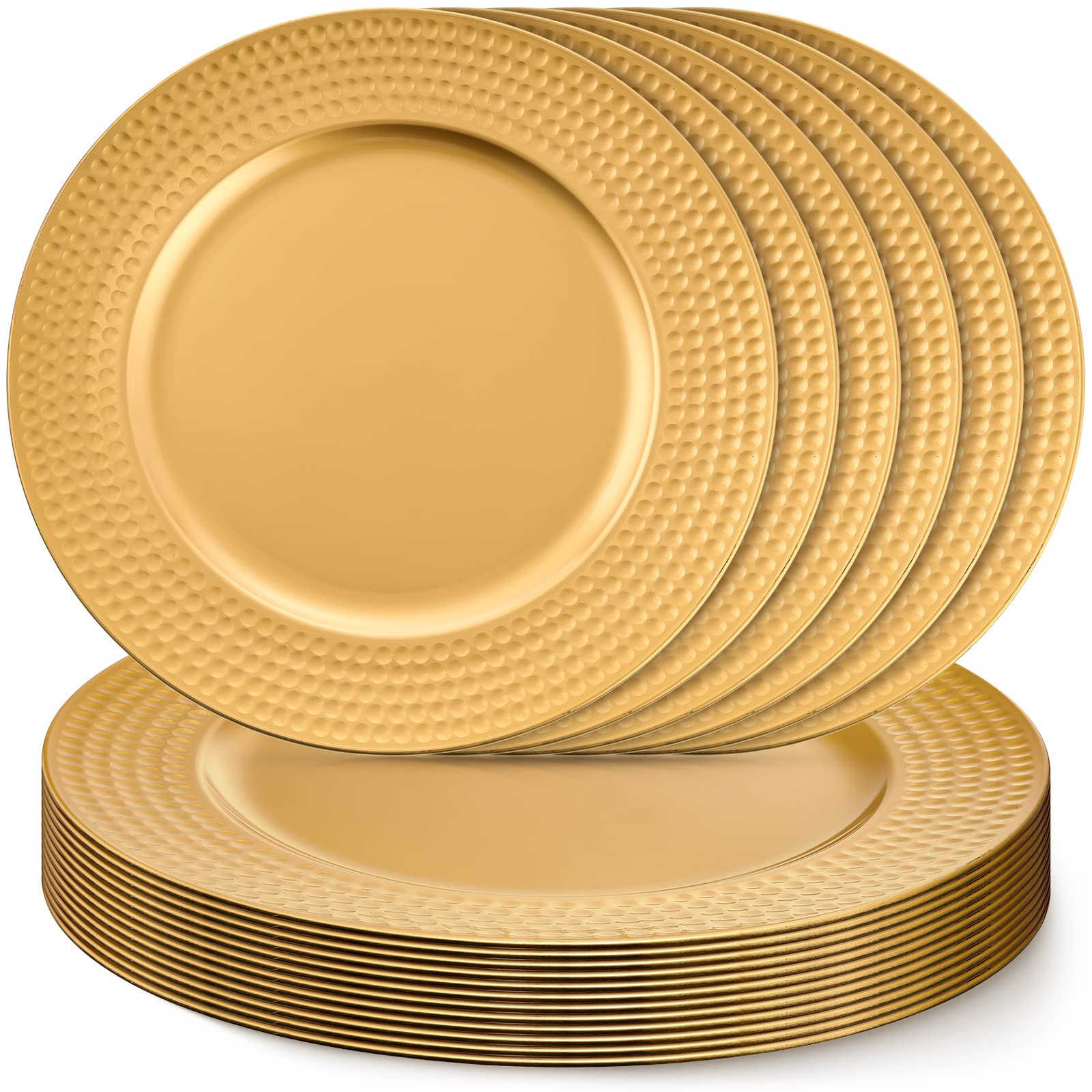 18-Piece 13-Inch Gold Plastic Charger Plates Set - Elegant Round Dinner Plates for Weddings, Parties, Thanksgiving & Restaurant Events - Perfect for Formal Dining & Holiday Table Decor