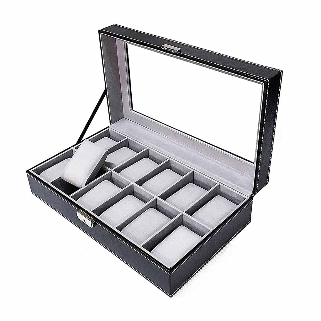 Premium XWWDP Watch Box for Men - Large PU Leather Watch Display Case with Glass Top, Jewelry Organizer & Storage Tray | Perfect for Watch Collectors, Gifts & Luxury Home Decor