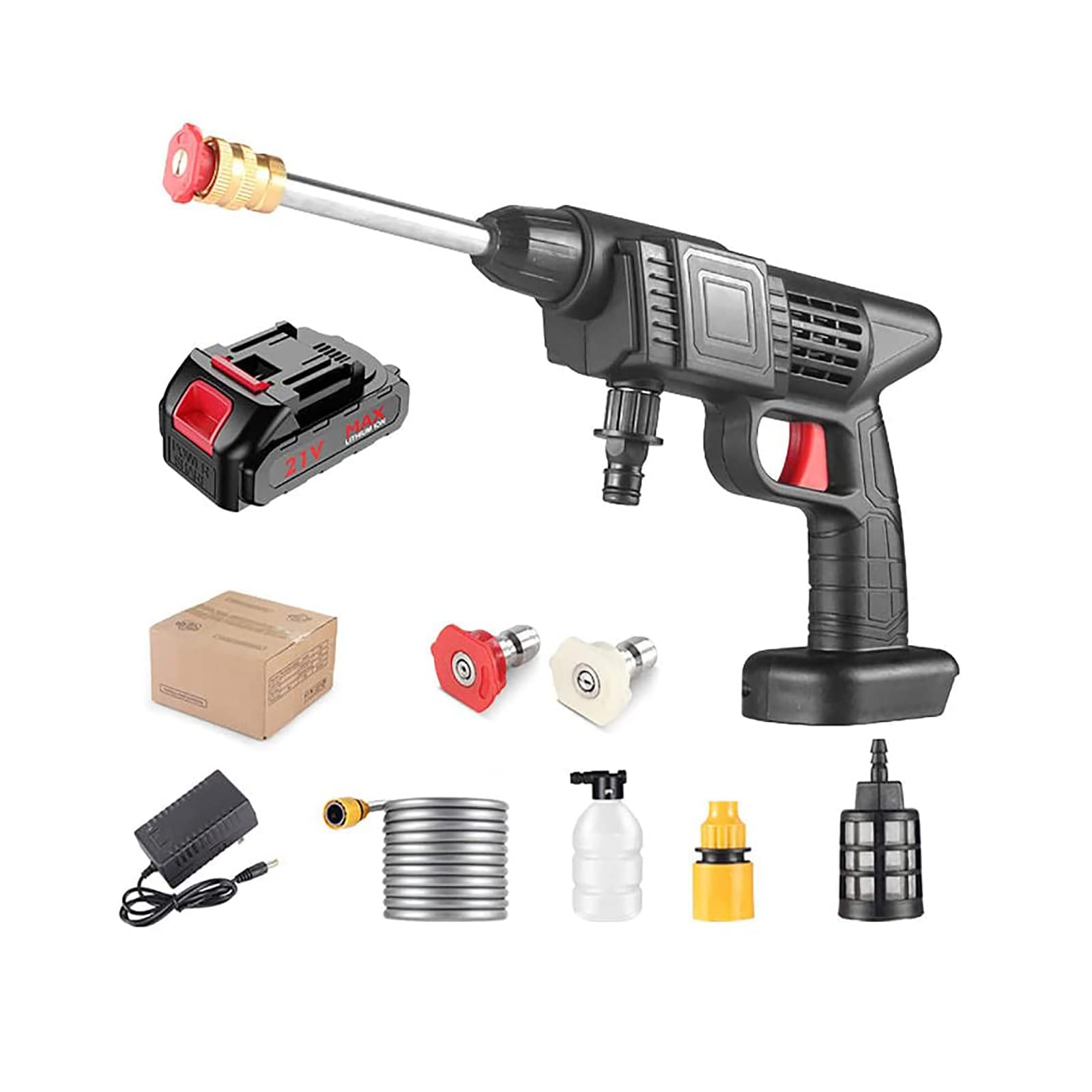 Electric Pressure Washer with Hose, Wand & Rechargeable Battery - 1500 PSI High Power Cleaner for Car Washing, Driveway, Patio & Outdoor Surface Cleaning