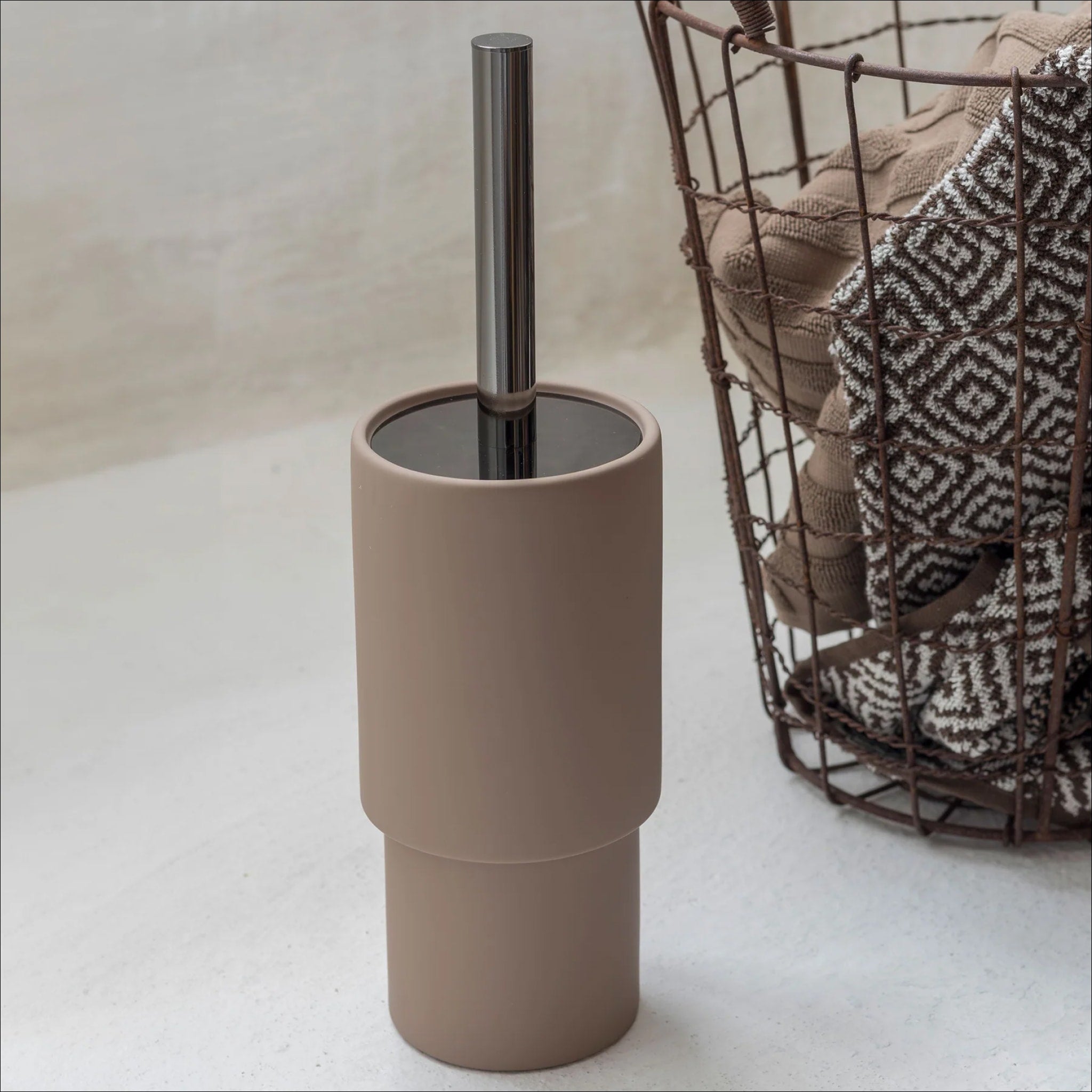 METTE DITMER Toilet Brush Holder with Shade - 8.3 Inches (21cm) Height, Nougat Color - Modern Bathroom Organizer for Home & Office Use