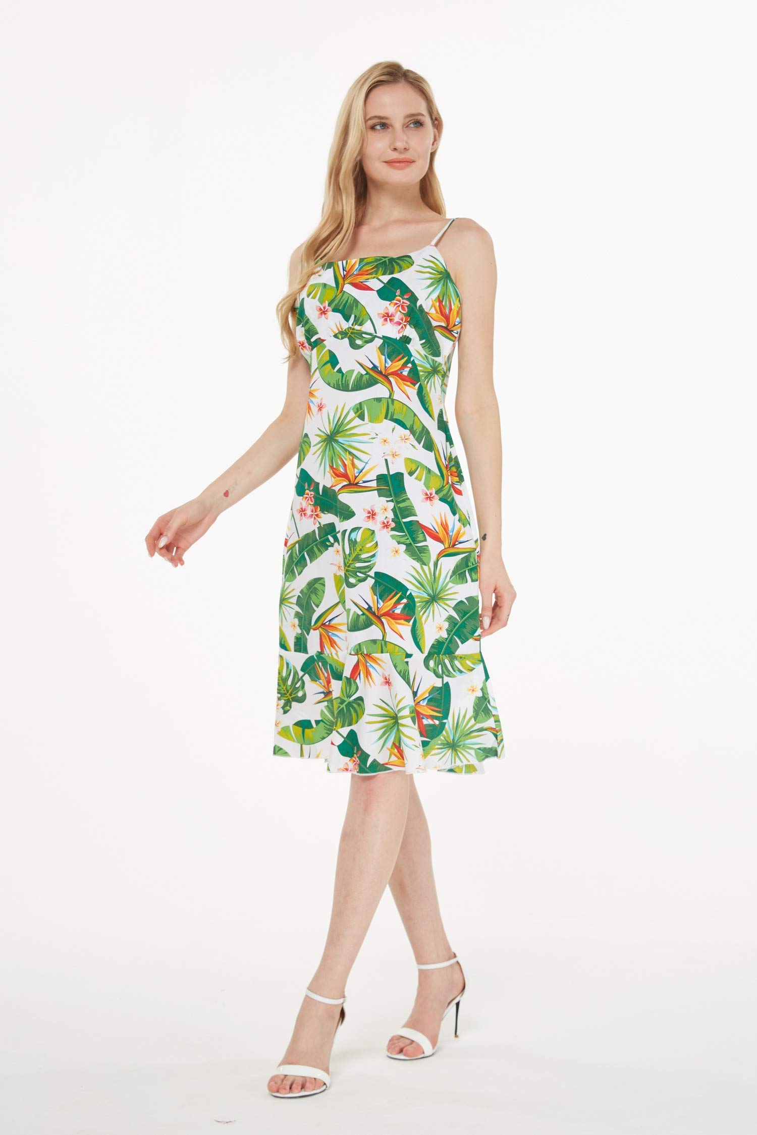 Women's Hawaiian Mermaid Ruffle Dress - Flamingo Print Tropical Vacation Outfit for Beach Party, Luau, and Summer Getaways