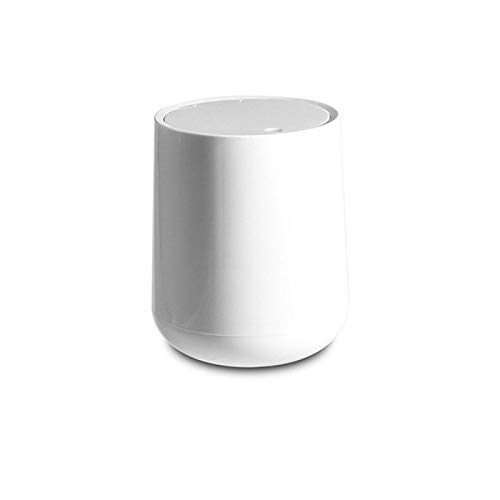 White Mini Pressing Type Round Trash Can with Flip Cover - Double-Layer Plastic Waste Bin for Outdoor, Office & Home Desktops - Ideal for Kitchen, Bathroom & Workspace Organization