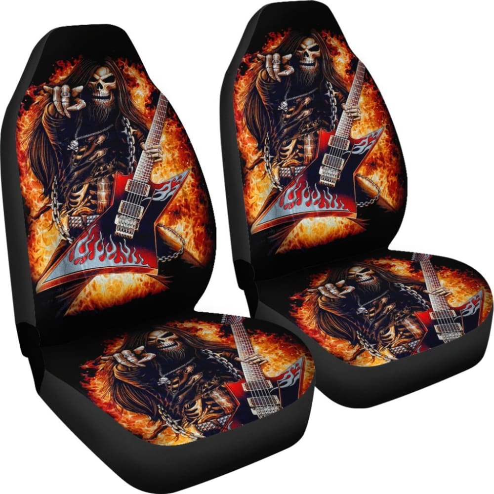 2 Pcs Gothic Skull Guitar Car Seat Covers - Universal Fit for Cars, Trucks & SUVs - Unique Skull Design for Rock Music Lovers - Perfect for Concerts, Road Trips & Gothic Decor