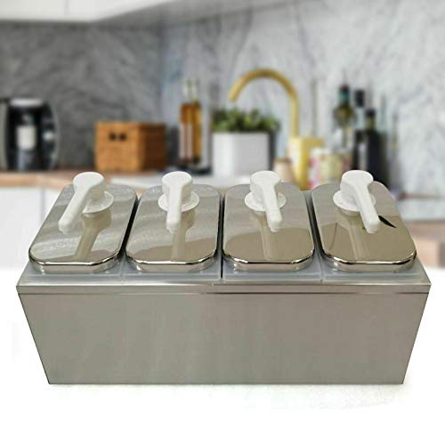 4 Heads Stainless Steel Sauce Dispenser Pump - 4L Condiment Dispenser for Buffets, Restaurants & Catering | Durable Squeeze Pump for Ketchup, Mustard & More | Commercial Kitchen Equipment