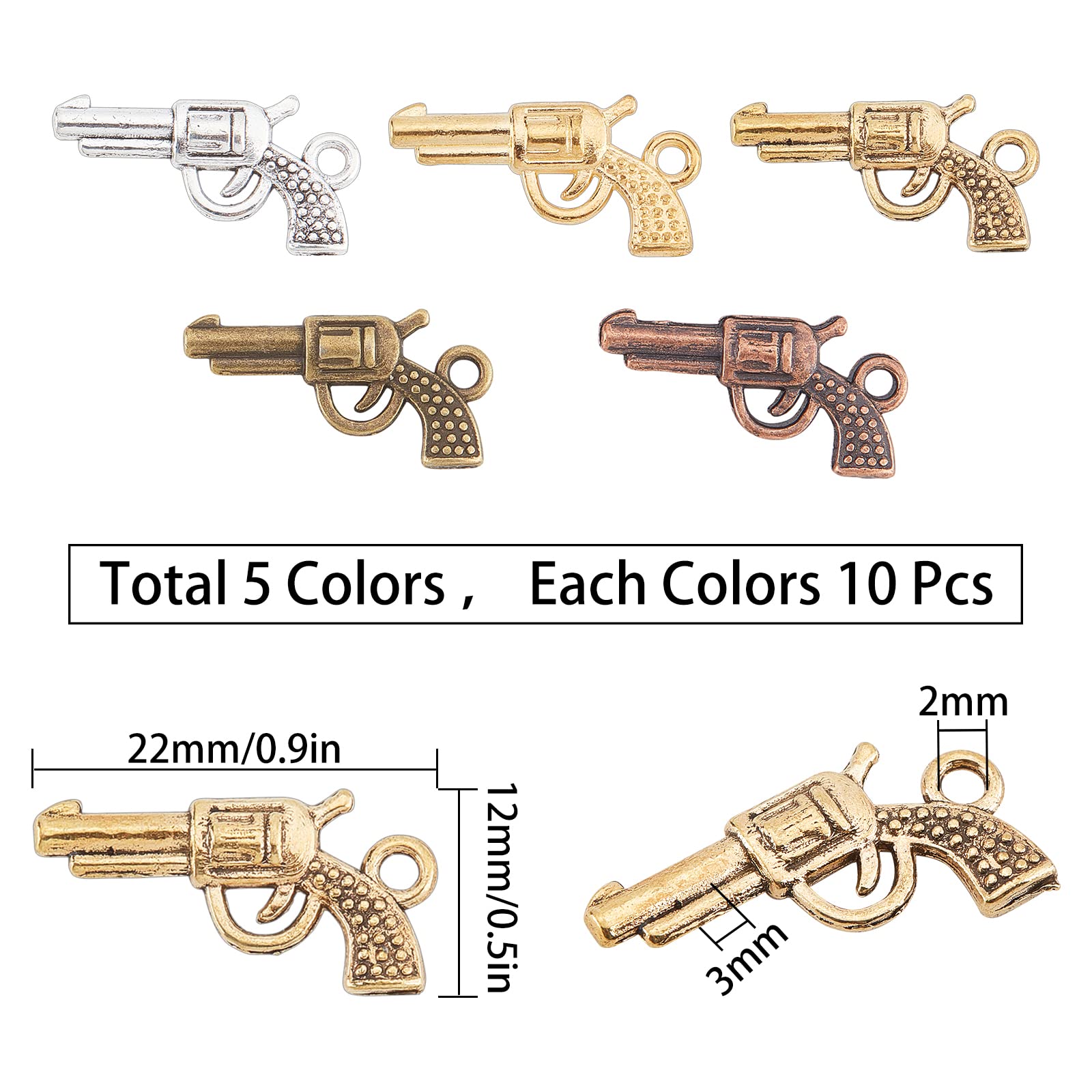 50Pcs Realistic Gun Charms - Miniature Alloy Pistol & Revolver Pendants for DIY Jewelry Making, Bracelets, Nail Art - Perfect for Craft Supplies & Accessories (Ideal for Cosplay, Military-Themed Jewelry, and Unique Gift Ideas)