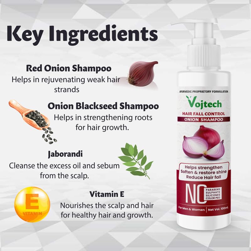 Onion Hair Fall Control Shampoo for Hair Growth & Repair - 100ml | Reduces Hair Loss, Strengthens Dry & Damaged Hair with Onion Extract | Ideal for Daily Use, Thinning Hair & Scalp Care