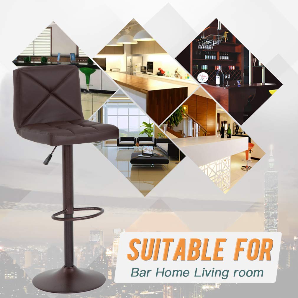 Best Office Bar Stools Set of 2 - PU Leather Swivel Bar Chairs with Hydraulic Height Adjustment for Kitchen Counter, Dining Room & Restaurants - Perfect for Home Bars, Breakfast Nooks & Commercial Use